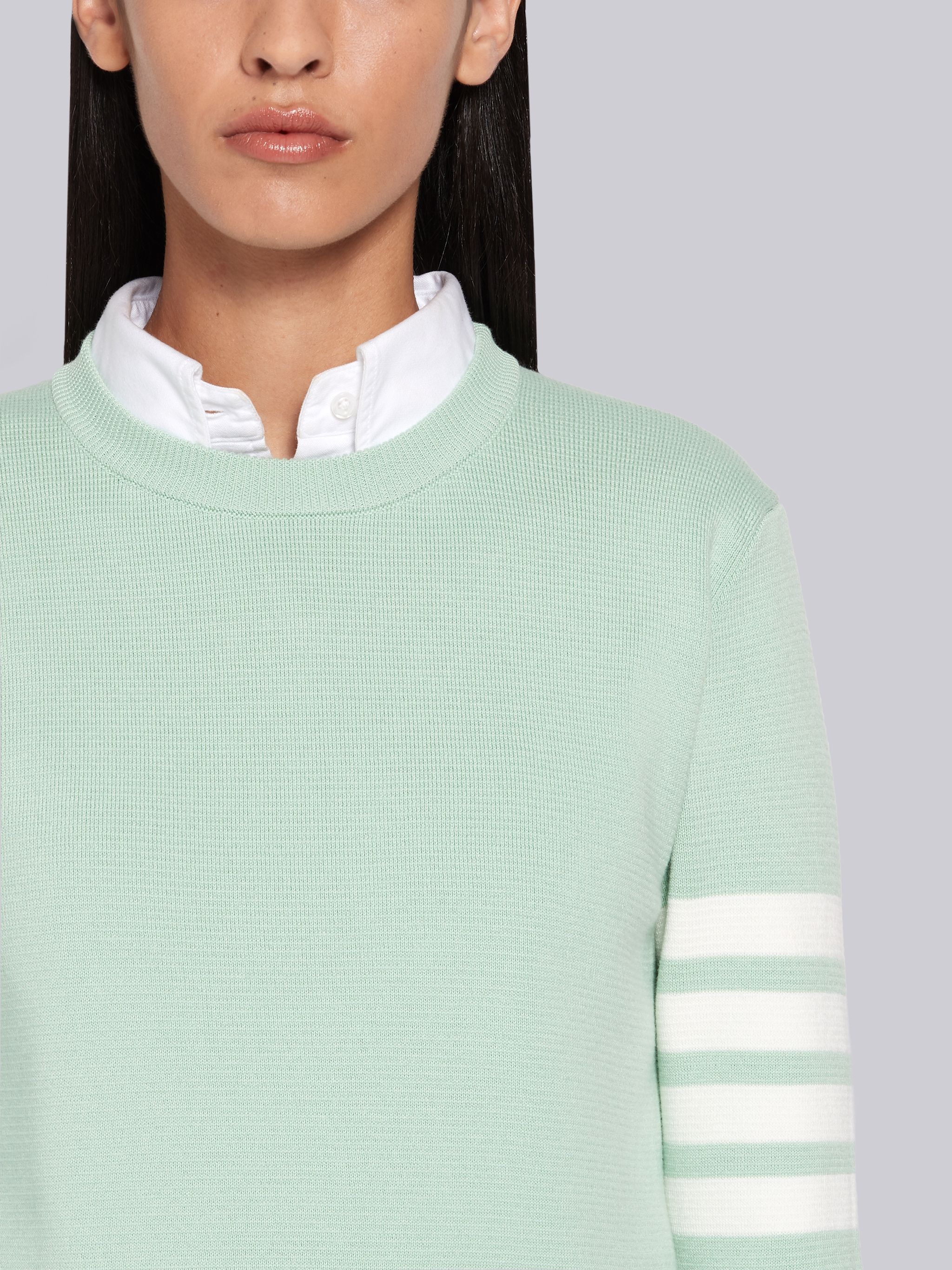 Green Cotton Crepe Milano Stitch Crewneck 4-Bar Pullover - 5