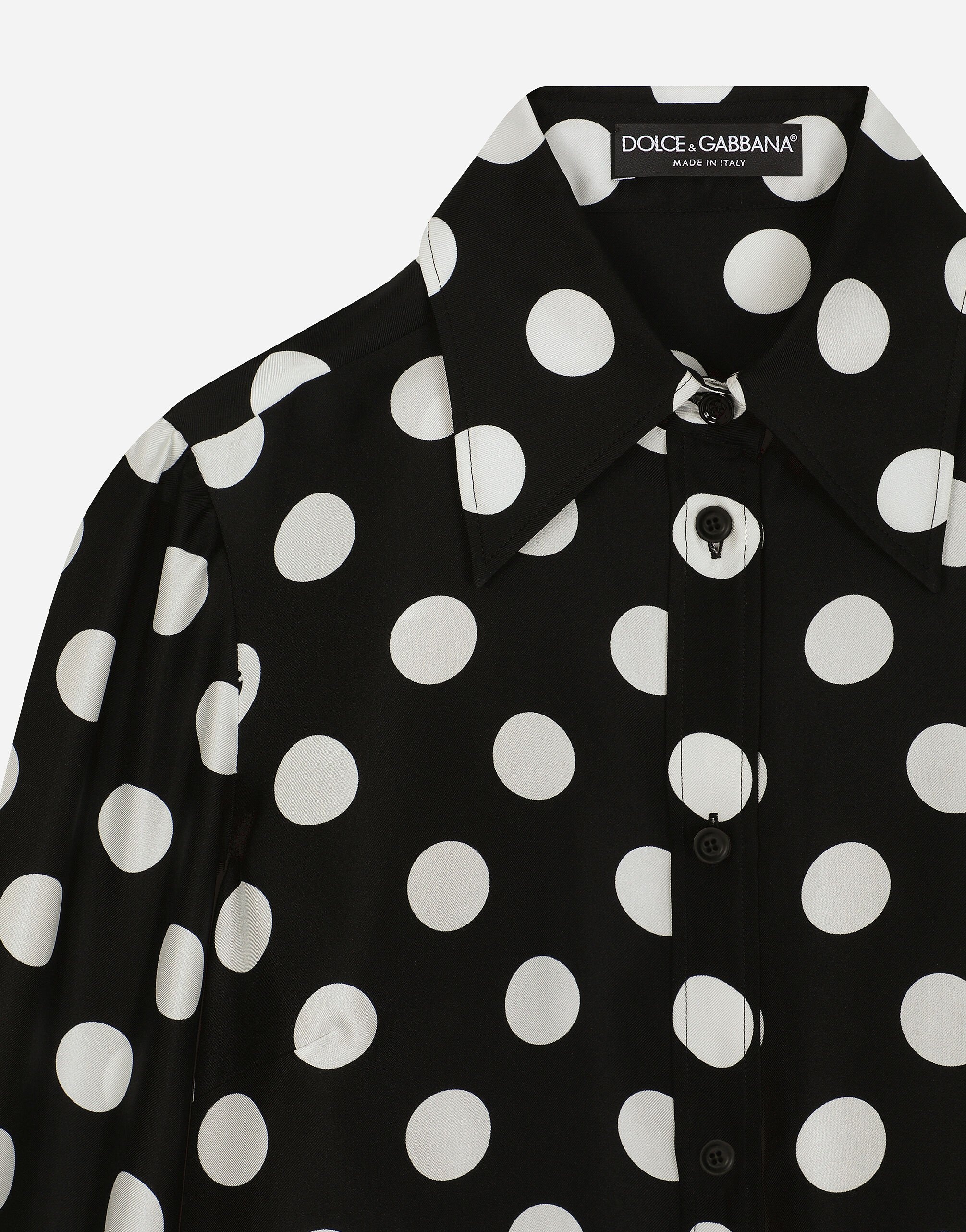 Silk twill shirt with polka-dot print - 5