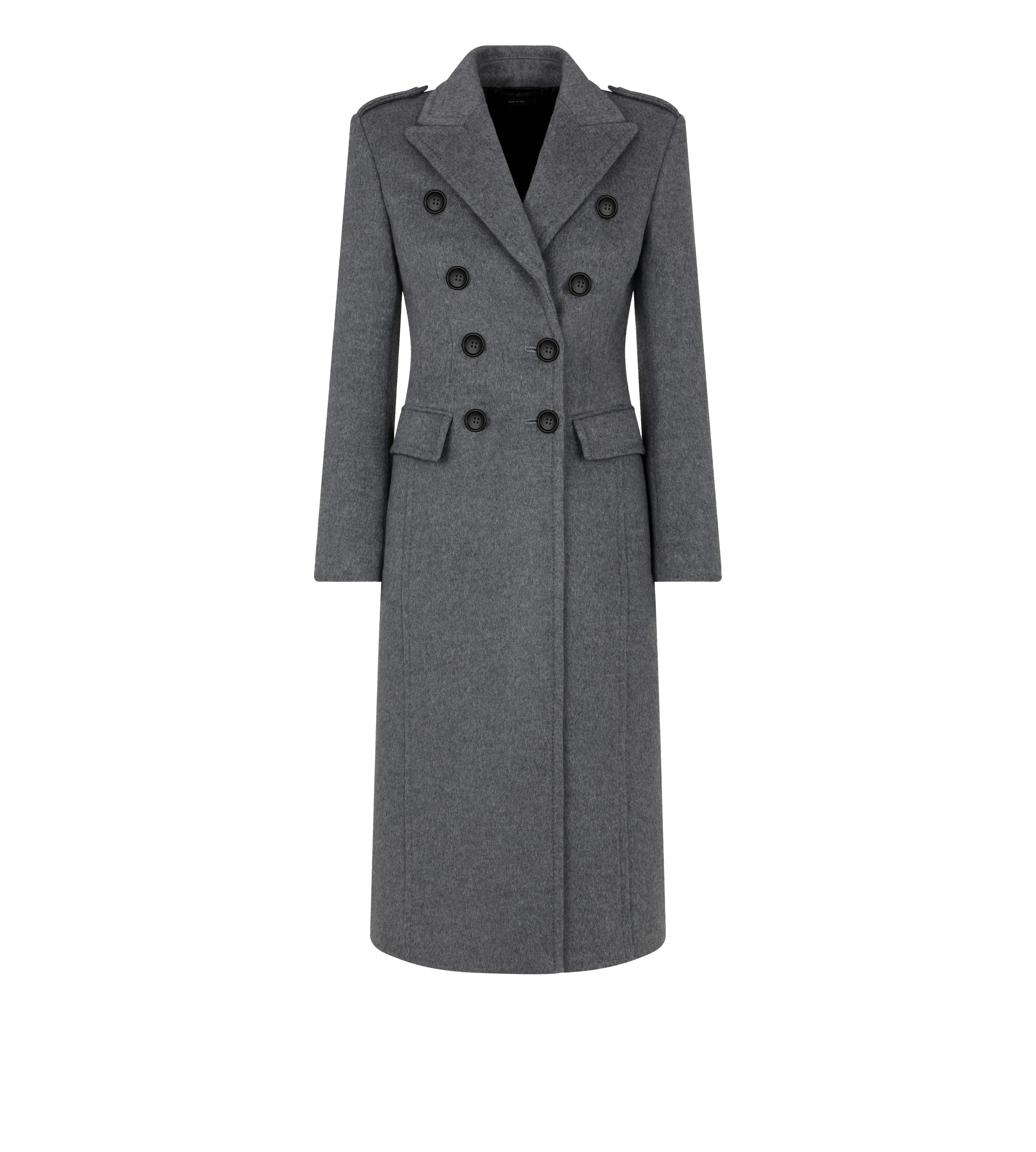 BRUSHED COMPACT CASHMERE DOUBLE BREASTED MILITARY COAT - 1