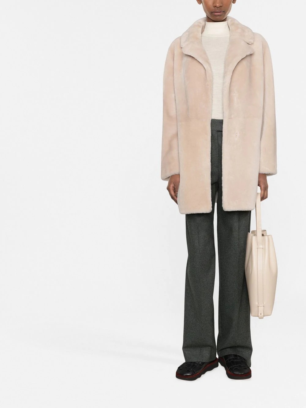 fitted lamb-fur short coat - 3