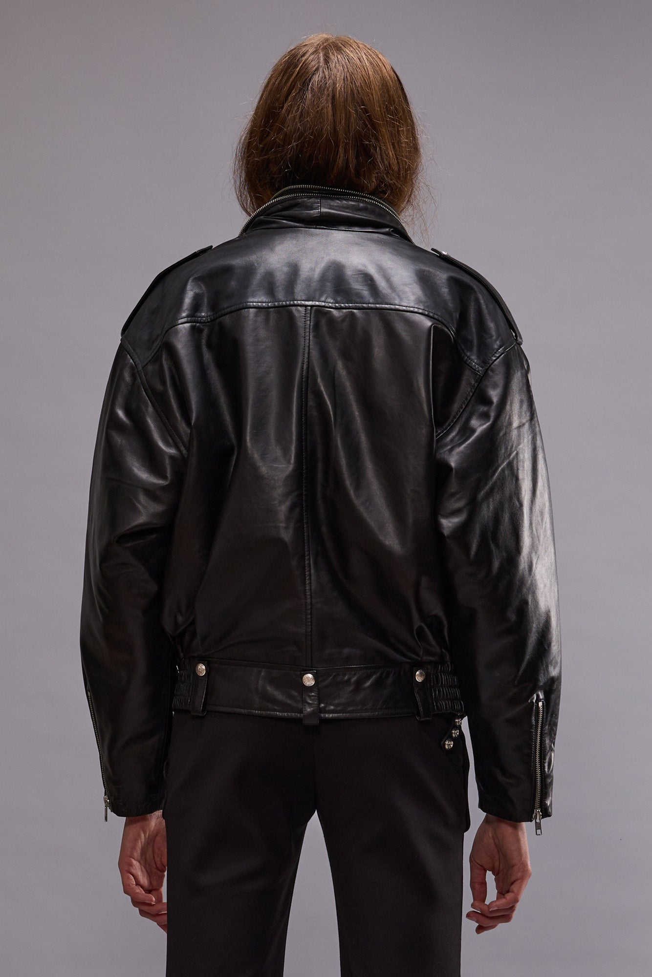 ZIP COLLAR MOTORCYCLE JACKET - BLACK - 3