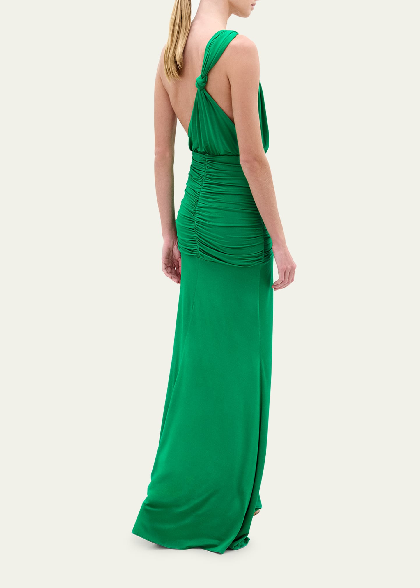Antara One-Shoulder Knotted jersey Ruched Maxi Dress - 3