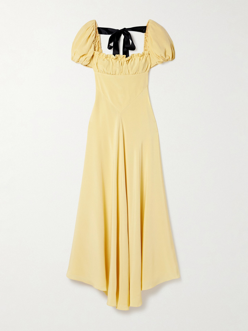 Bow-embellished Satin-trimmed Silk-crepe Maxi Dress 1