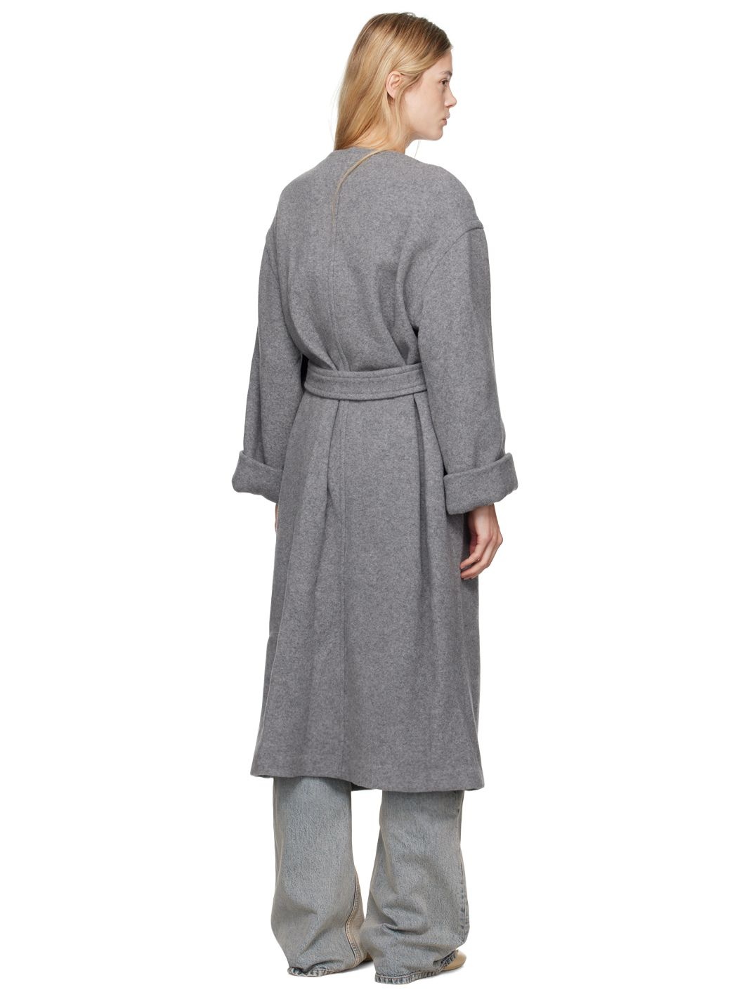 Gray Belted Wool Maxi Dress - 3