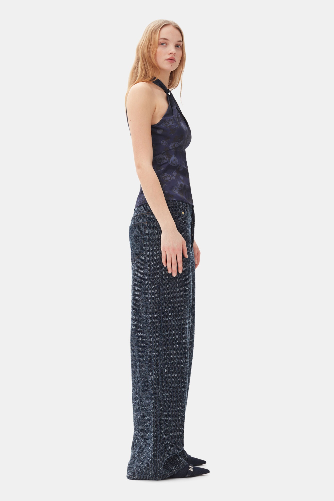 DARK BLUE FLUFFY WIDE JEANS - 3