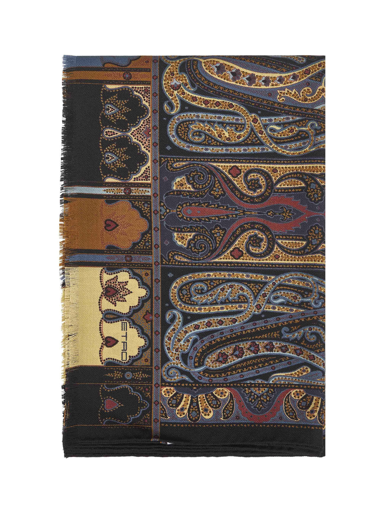 Etro Women Black Paisley Print Wool And Silk Scarf - 1