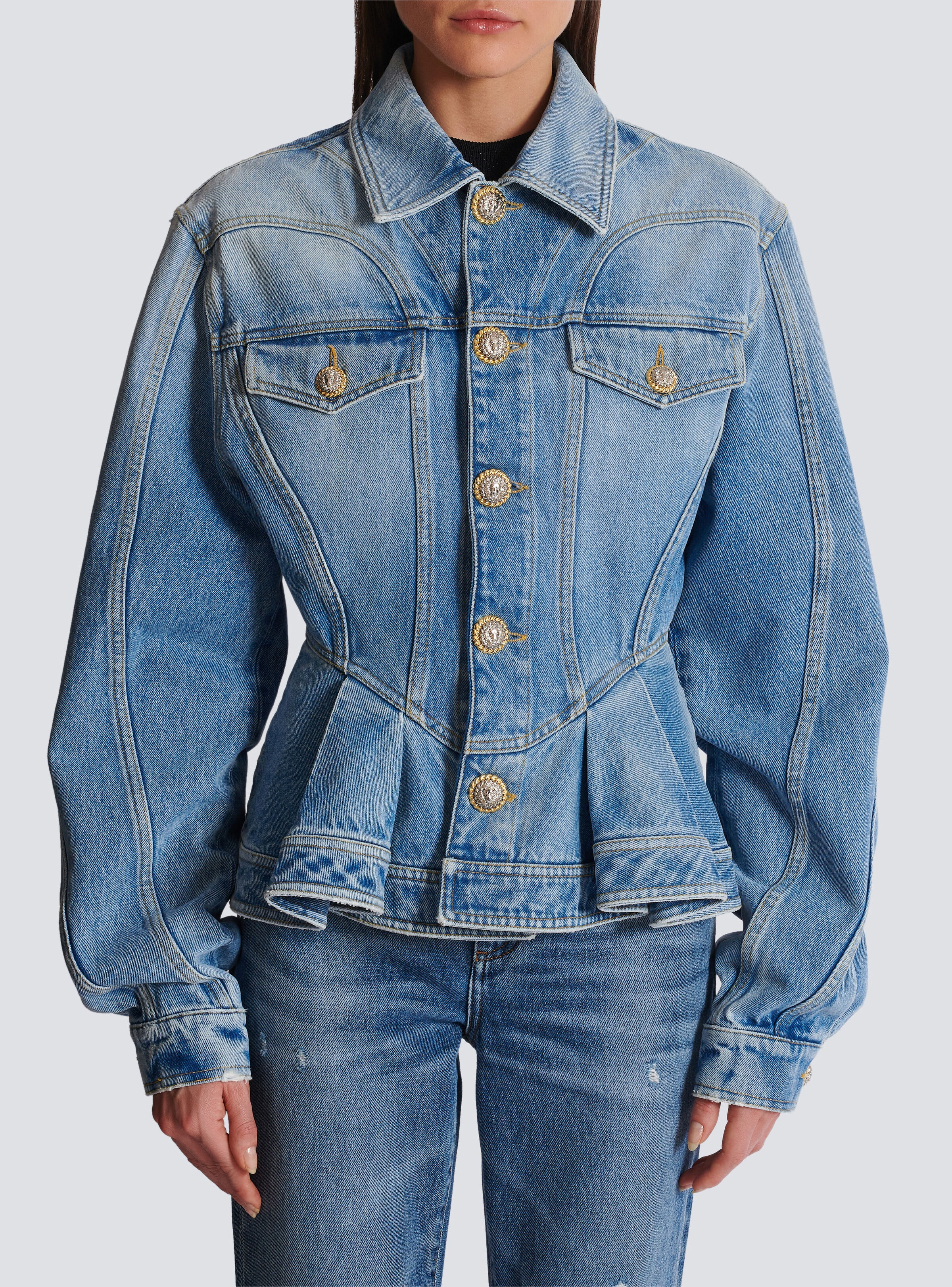 Pleated denim jacket - 5
