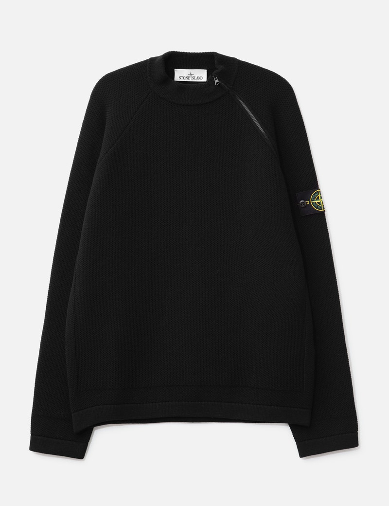 STRETCH RWSA WOOL MOCK NECK JUMPER WITH DIAGONAL ZIP 1