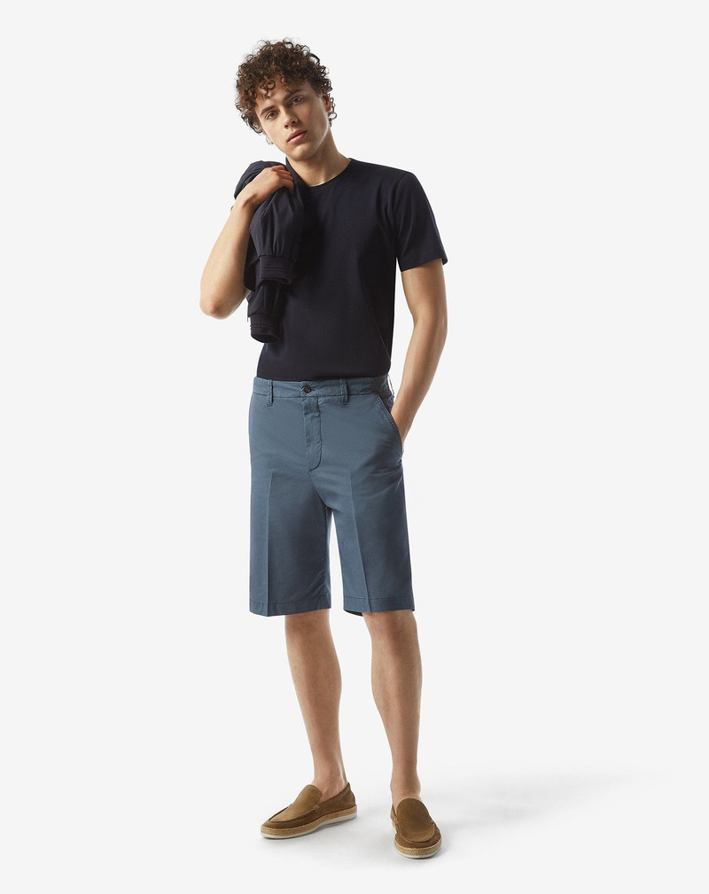 CORNELIANI Blue stretch satin Bermuda shorts outlook