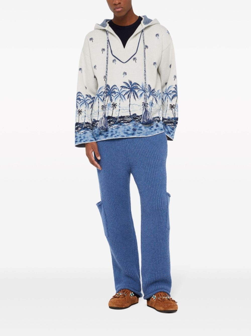 hawaii print-knitted wool hoodie - 2