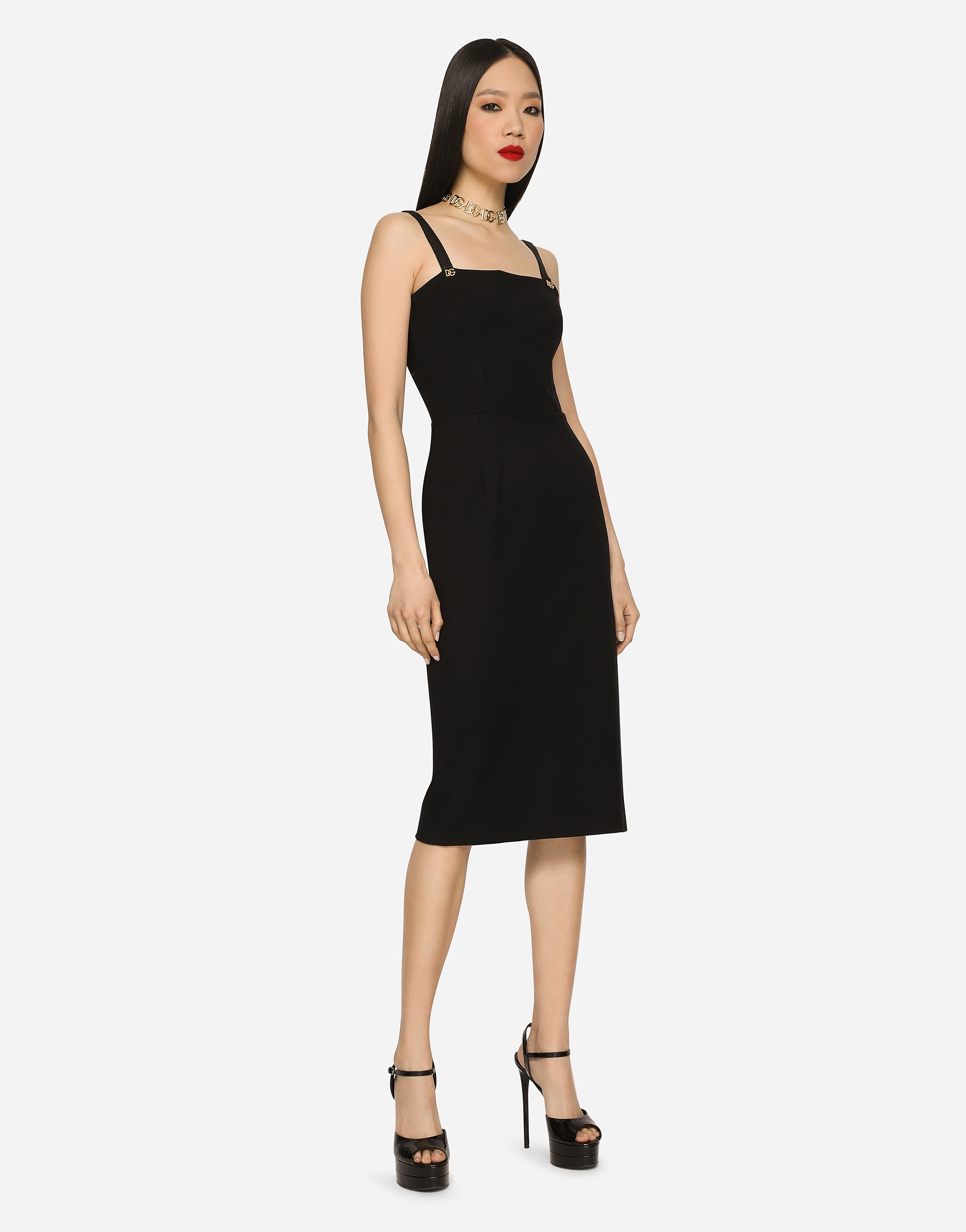 Jersey calf-length dress with DG embellishment - 2