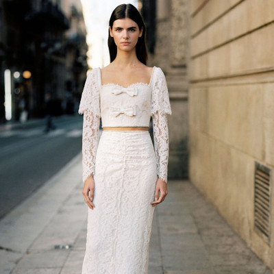 self-portrait Cream Cord Lace Midi Skirt outlook