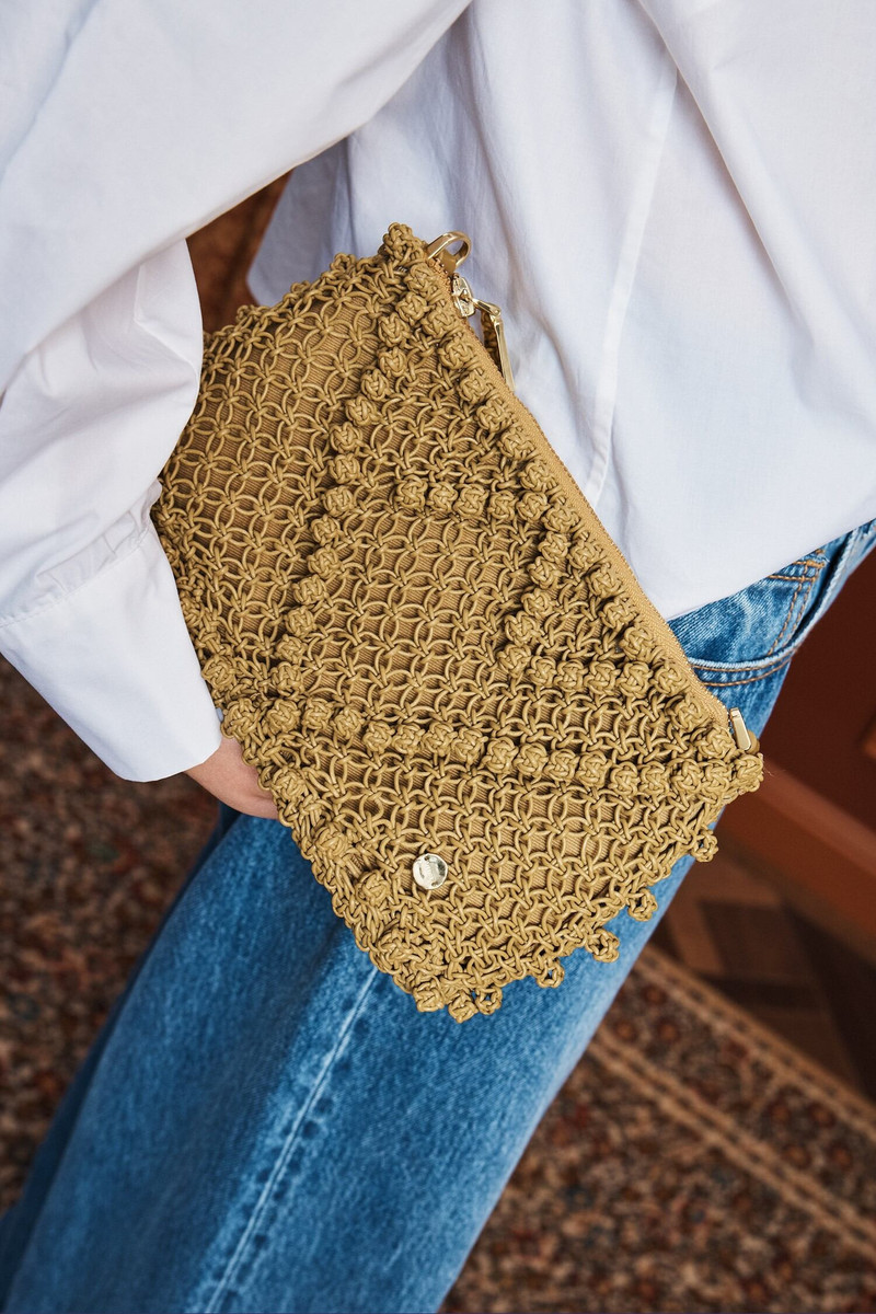 ALÉMAIS Leather Macrame Clutch Olive outlook