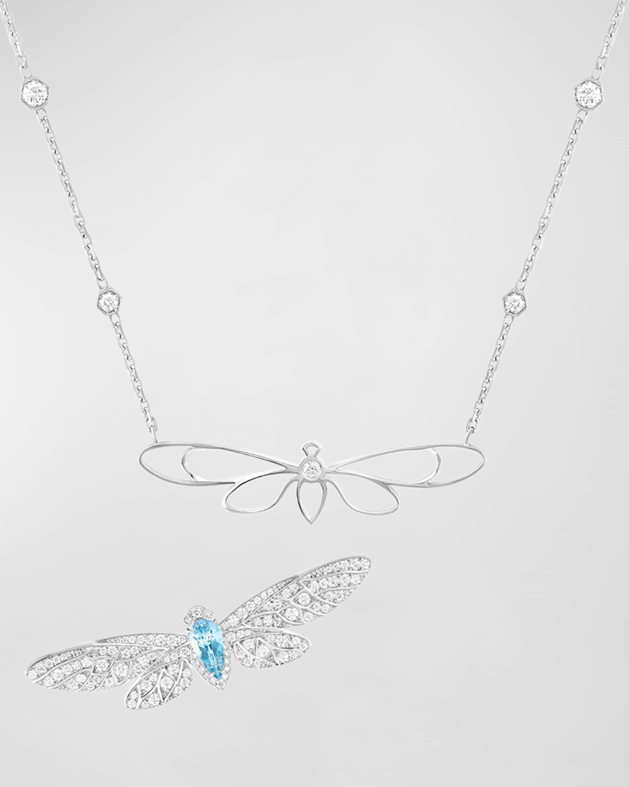 18k White Gold Cicada Diamond & Aquamarine Pendant Necklace - 4