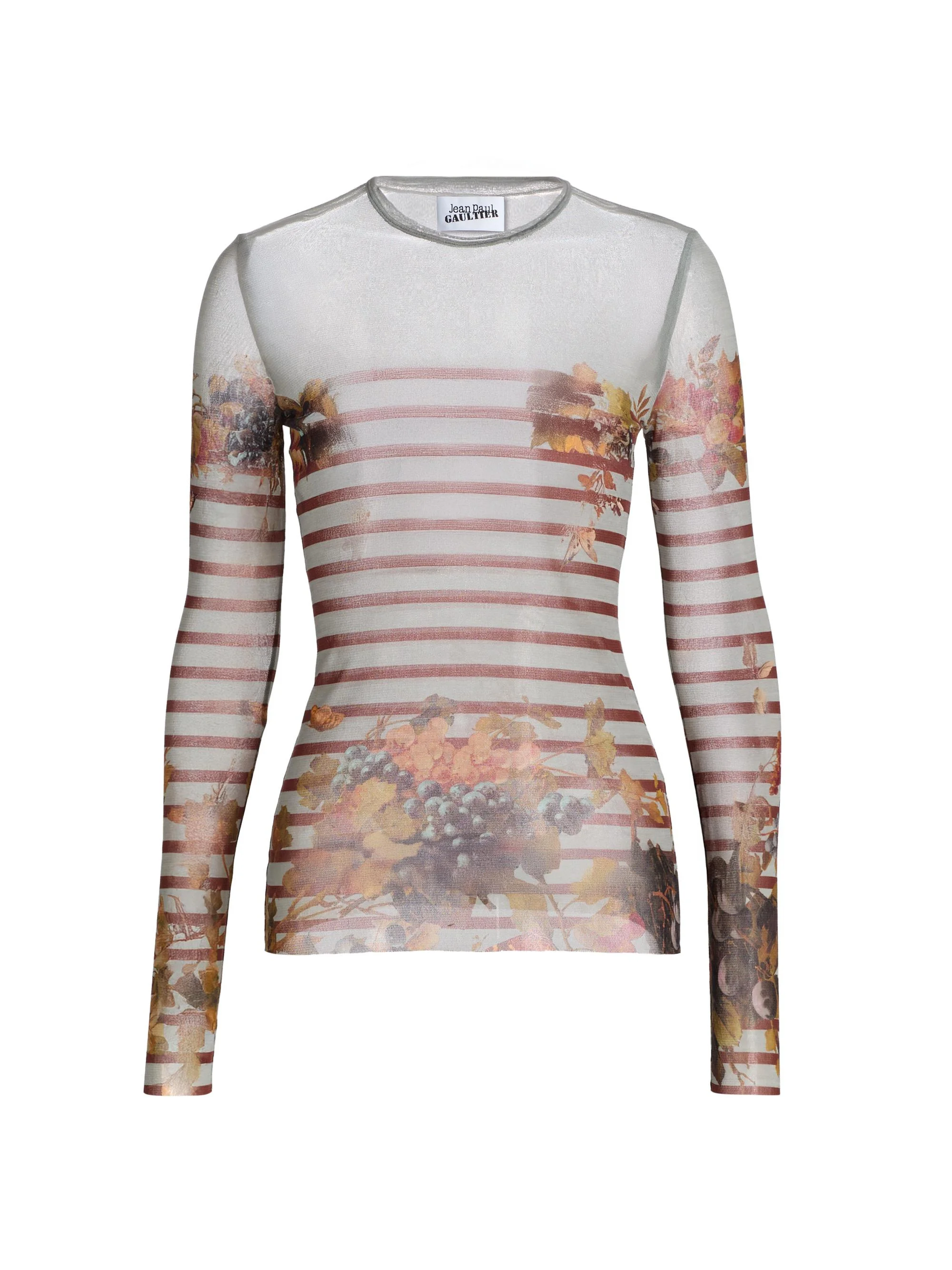 Women's Printed Mesh Long-Sleeve Top - Light Blue Multicolor - 1