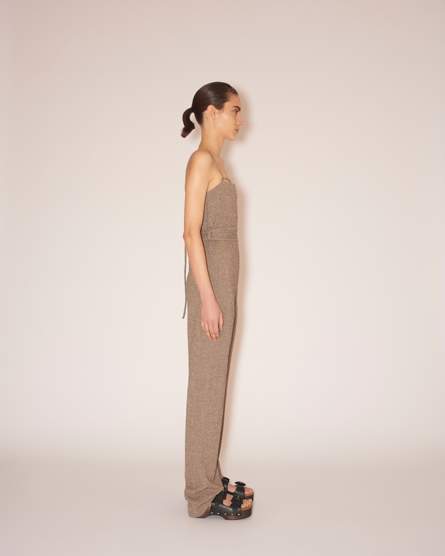 CADO - Crepe melange tie-waist jumpsuit - Brown - 4