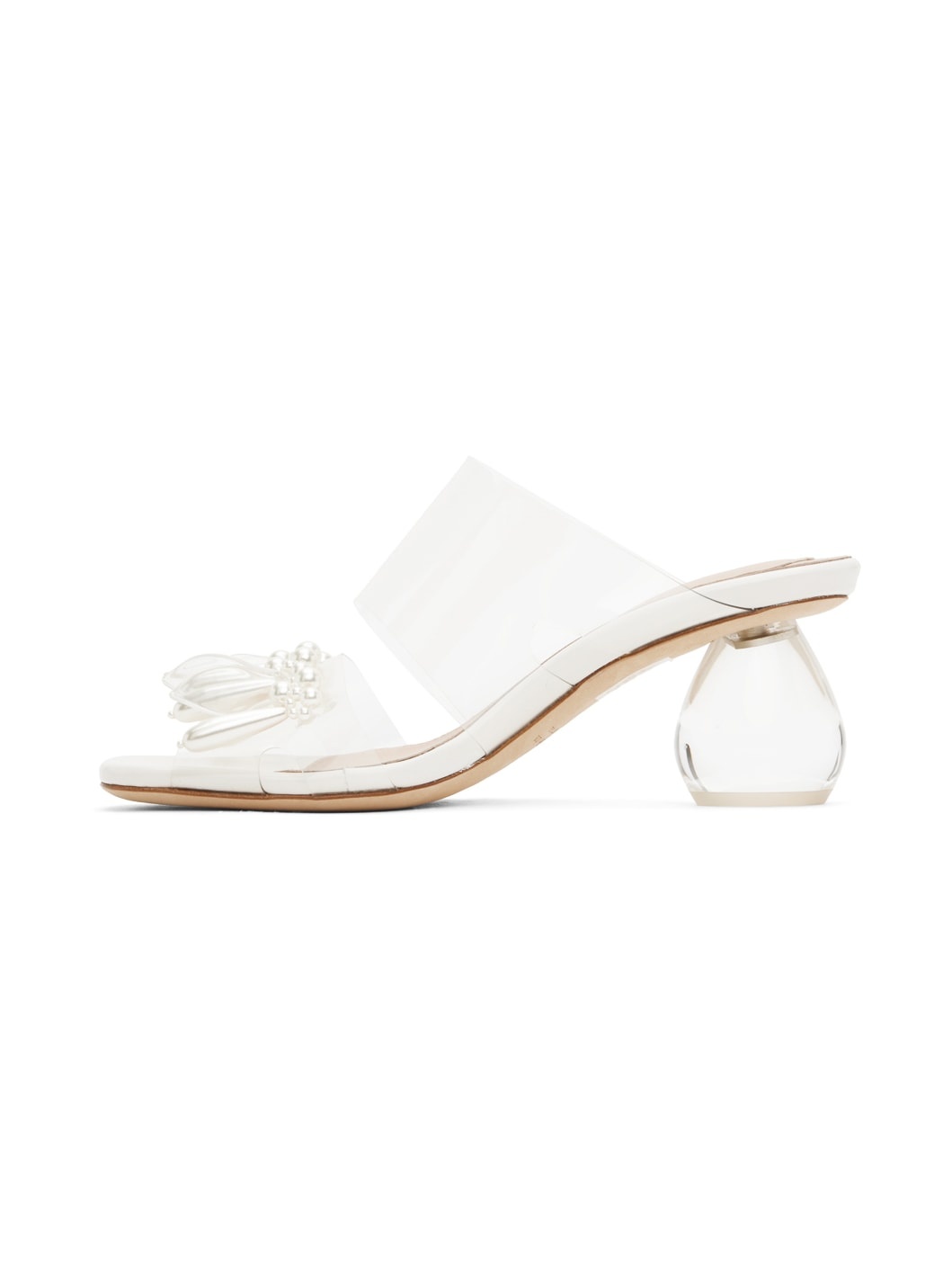 Transparent & White Beaded Perspex Heeled Sandals - 3