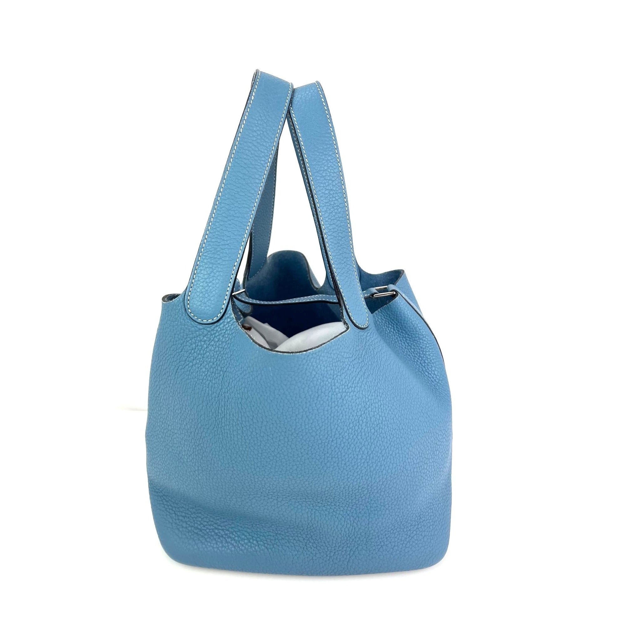 Hermes Taurillon Clemence Picotin 22 MM Blue Leather Hand Bag - 13