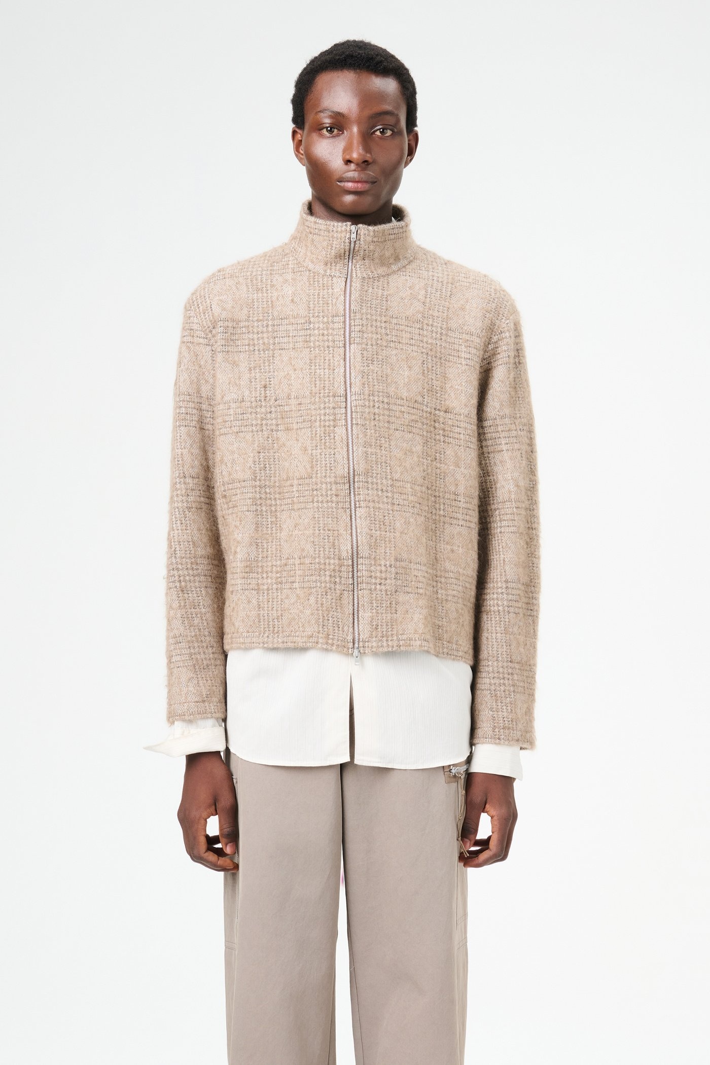 Shrunken Fullzip Polo Beige Hound Check - 2