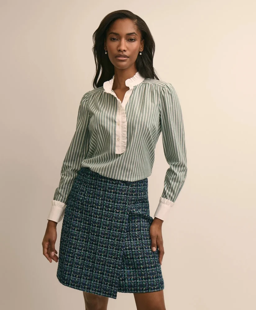 Cotton Dobby Ruffle-Detail Popover Shirt - 1