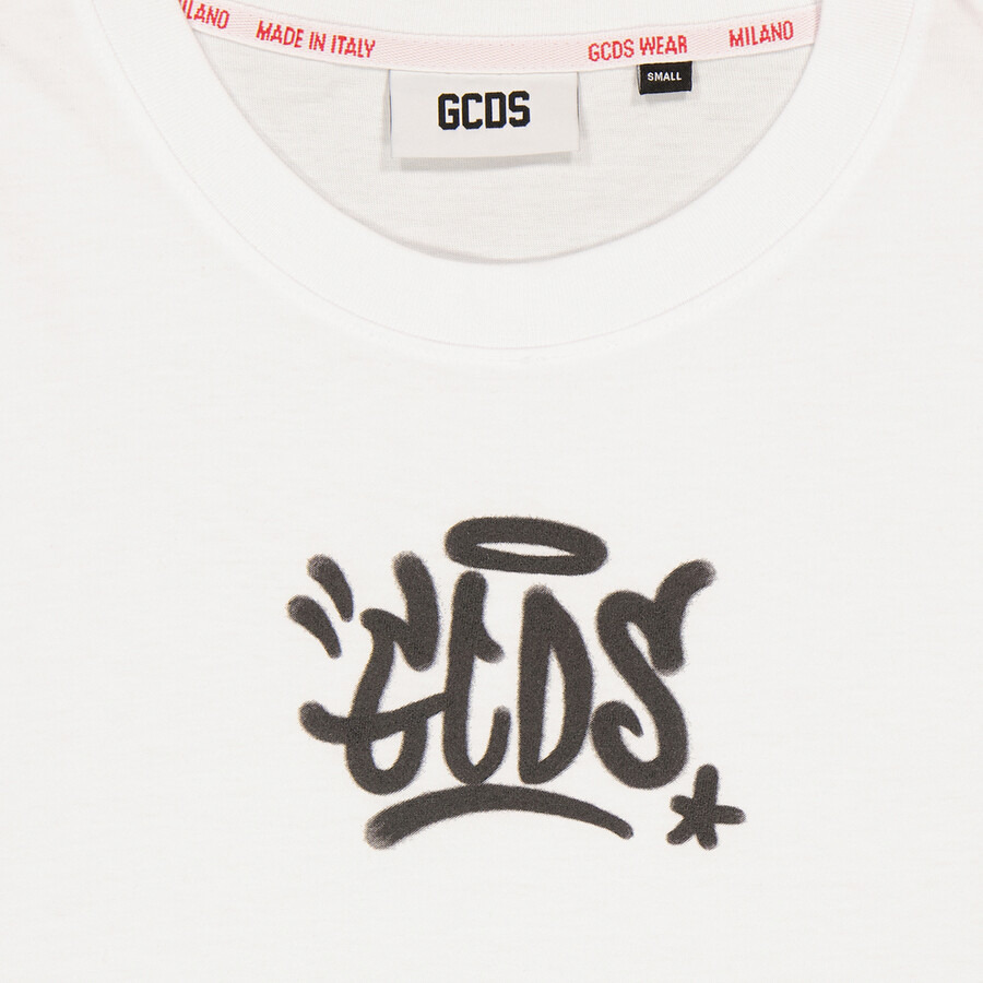 GCDS White Graffiti Print Cotton T-Shirt - 7