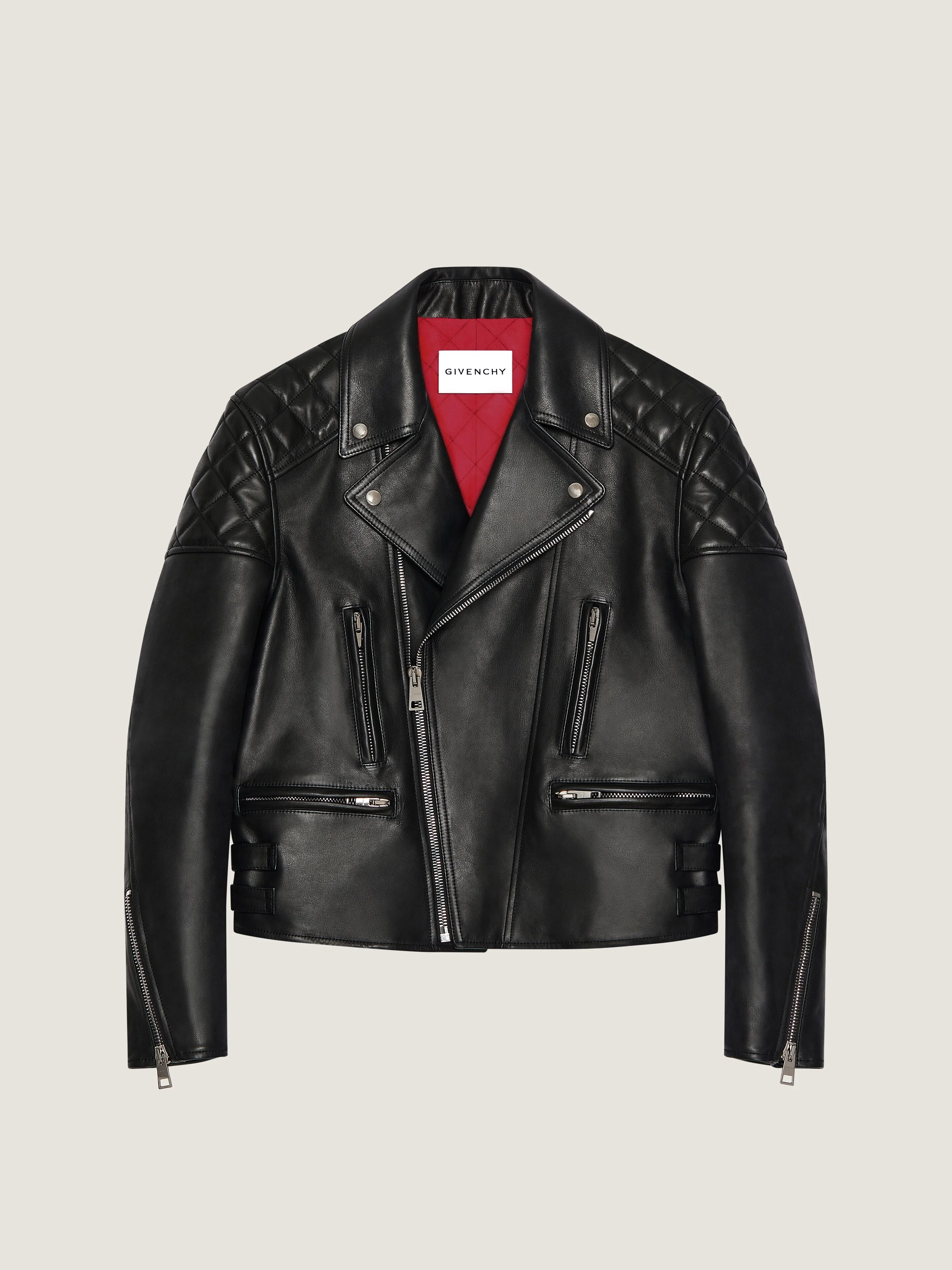 ZIPPED BIKER BLOUSON IN LEATHER - 1