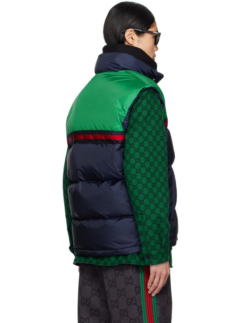 Navy & Green Striped Down Vest 3