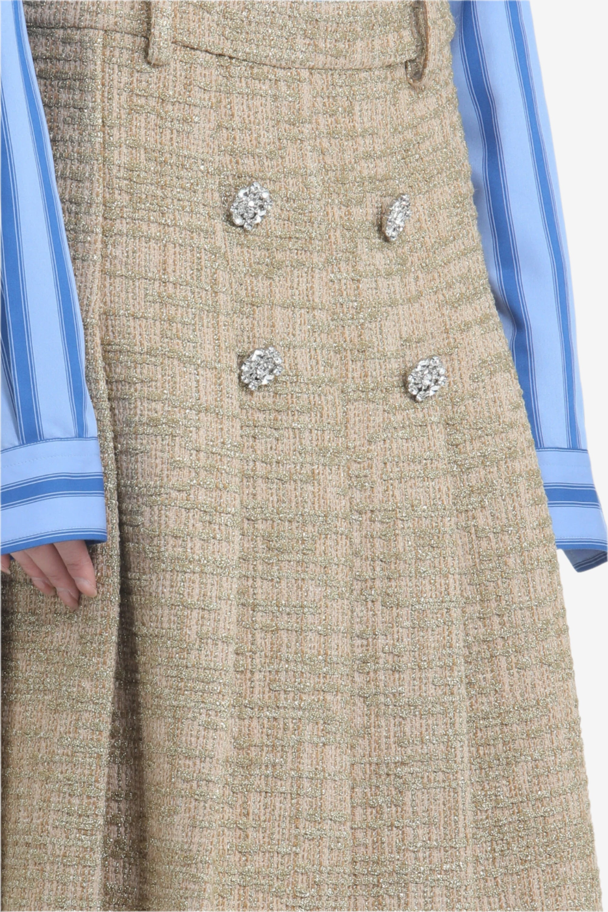 PLEATED SKIRT WITH BELT LOOPS AND JEWEL BUTTONS - 5