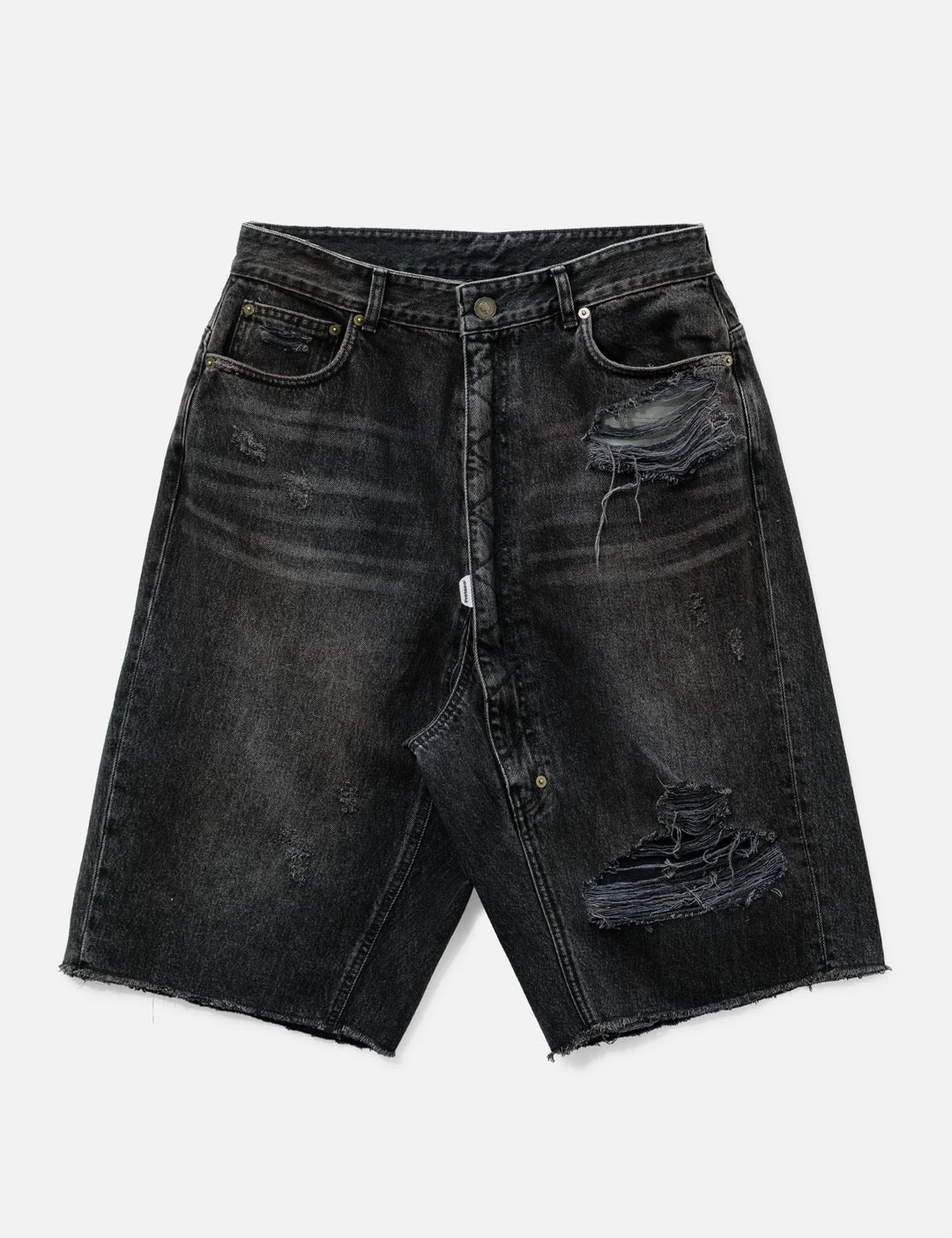 LONG ZIPPER FLY DENIM SHORTS - 1