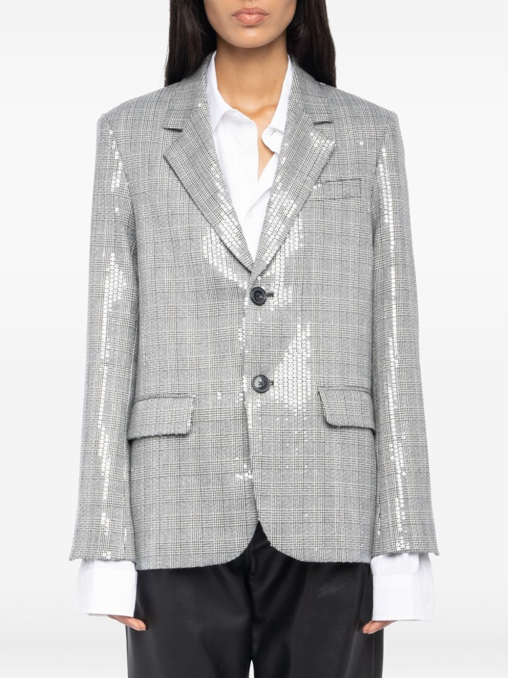 sequin-embellished check blazer - 4