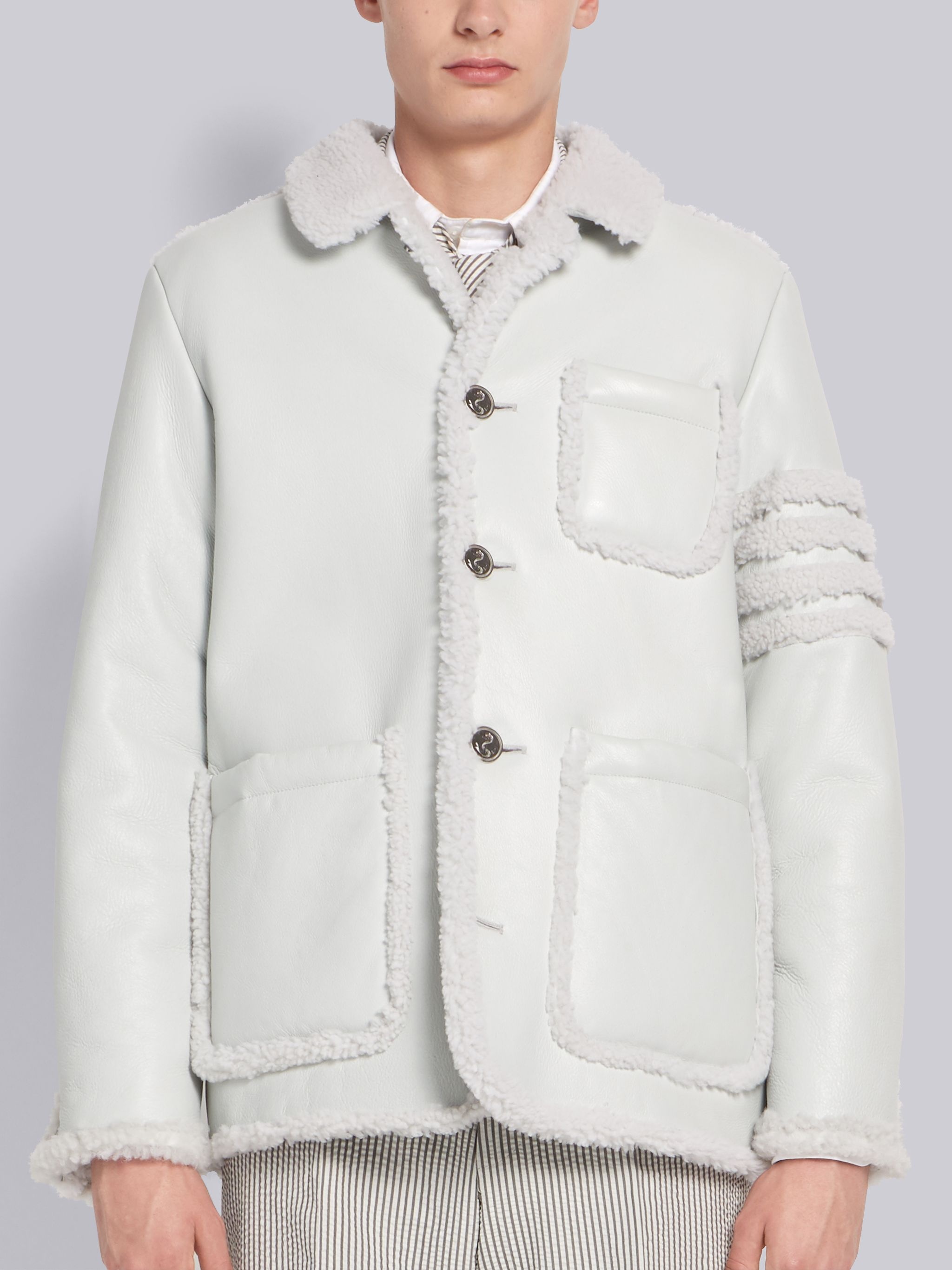 White Shearling Button Front Sack Jacket - 1