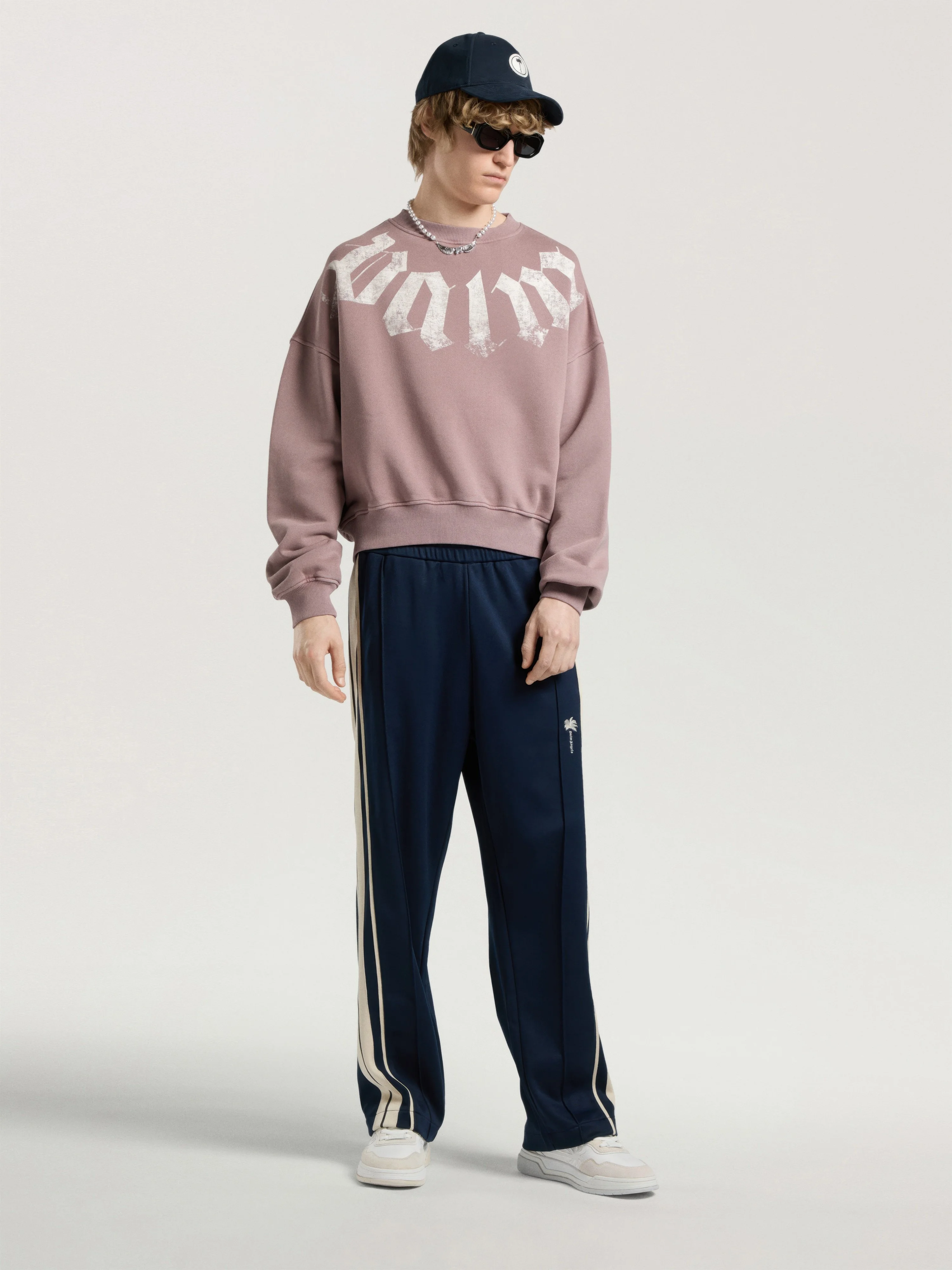 Palm Tree Striped Track Pants - 1