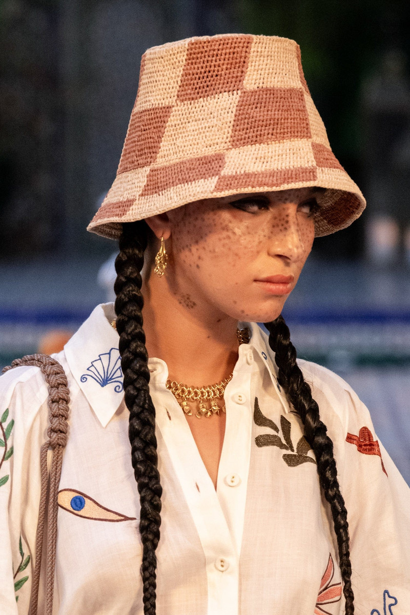ALÉMAIS Michelle Raffia Checked Bucket Hat outlook