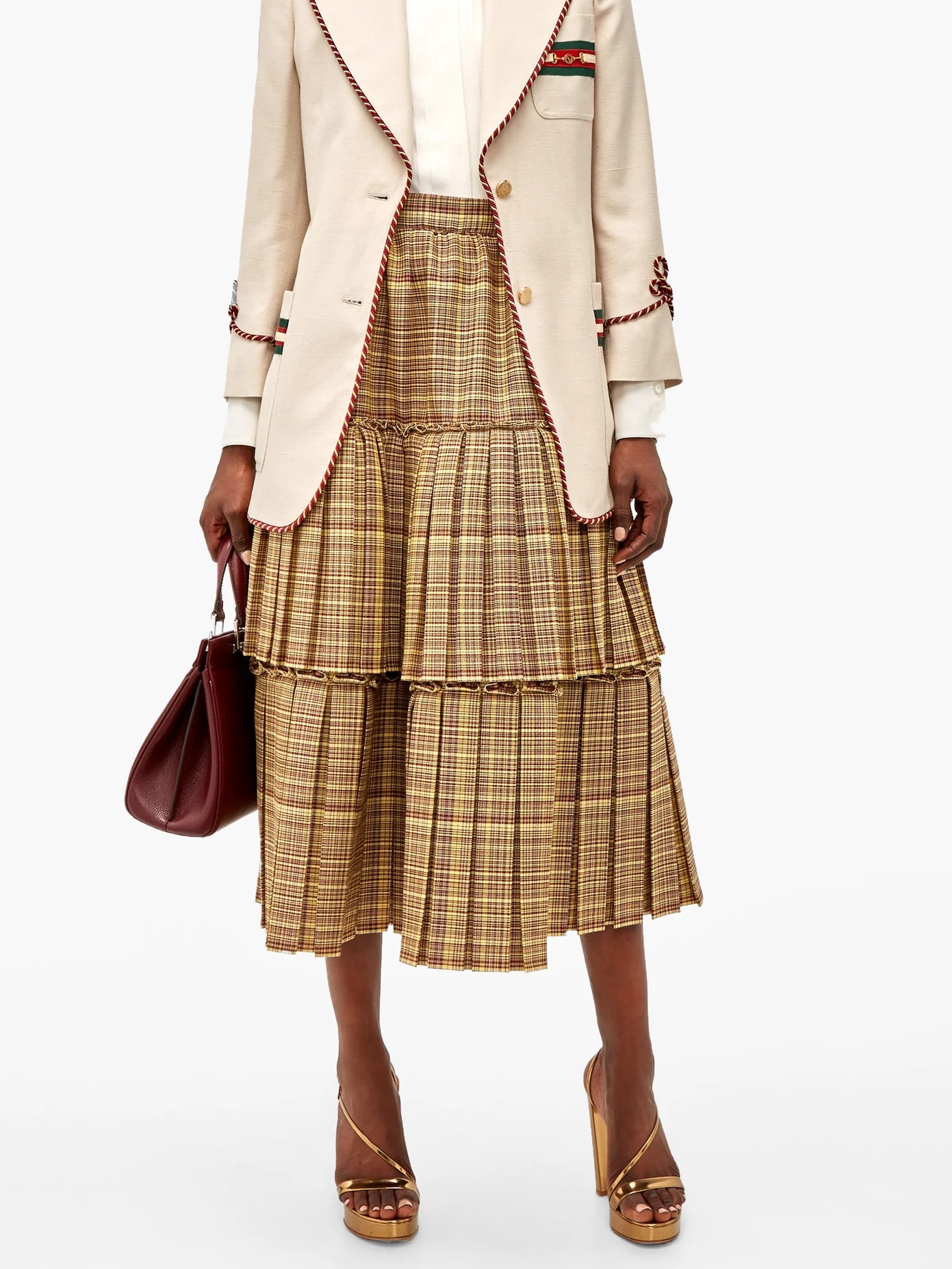 Tiered checked wool-blend midi skirt - 8