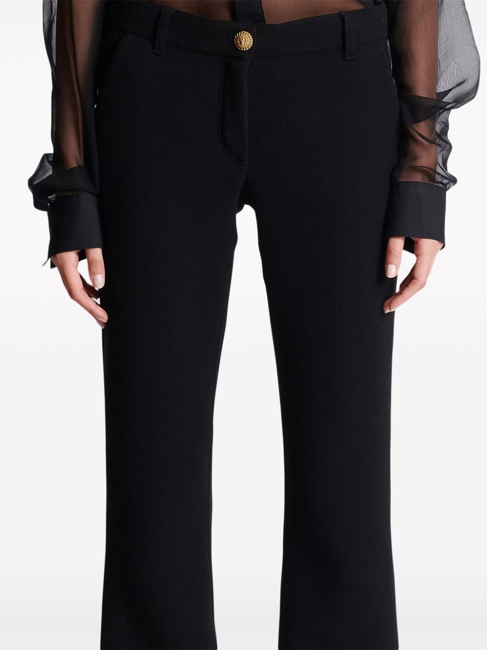 virgin wool crepe-texture flared trousers - 5