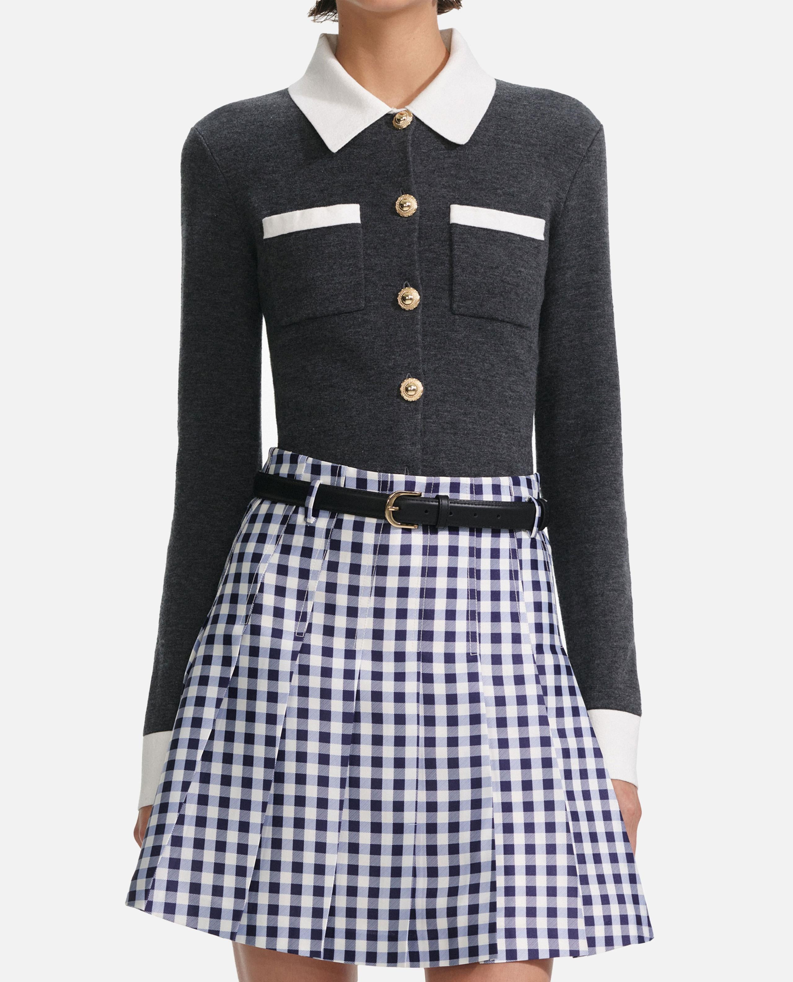 GREY CONTRAST COLLAR CARDIGAN - 2