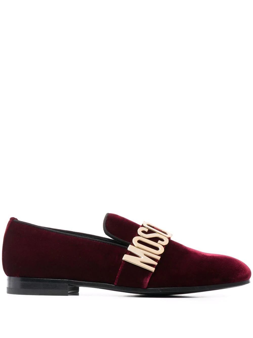 lettering logo velvet loafers - 1