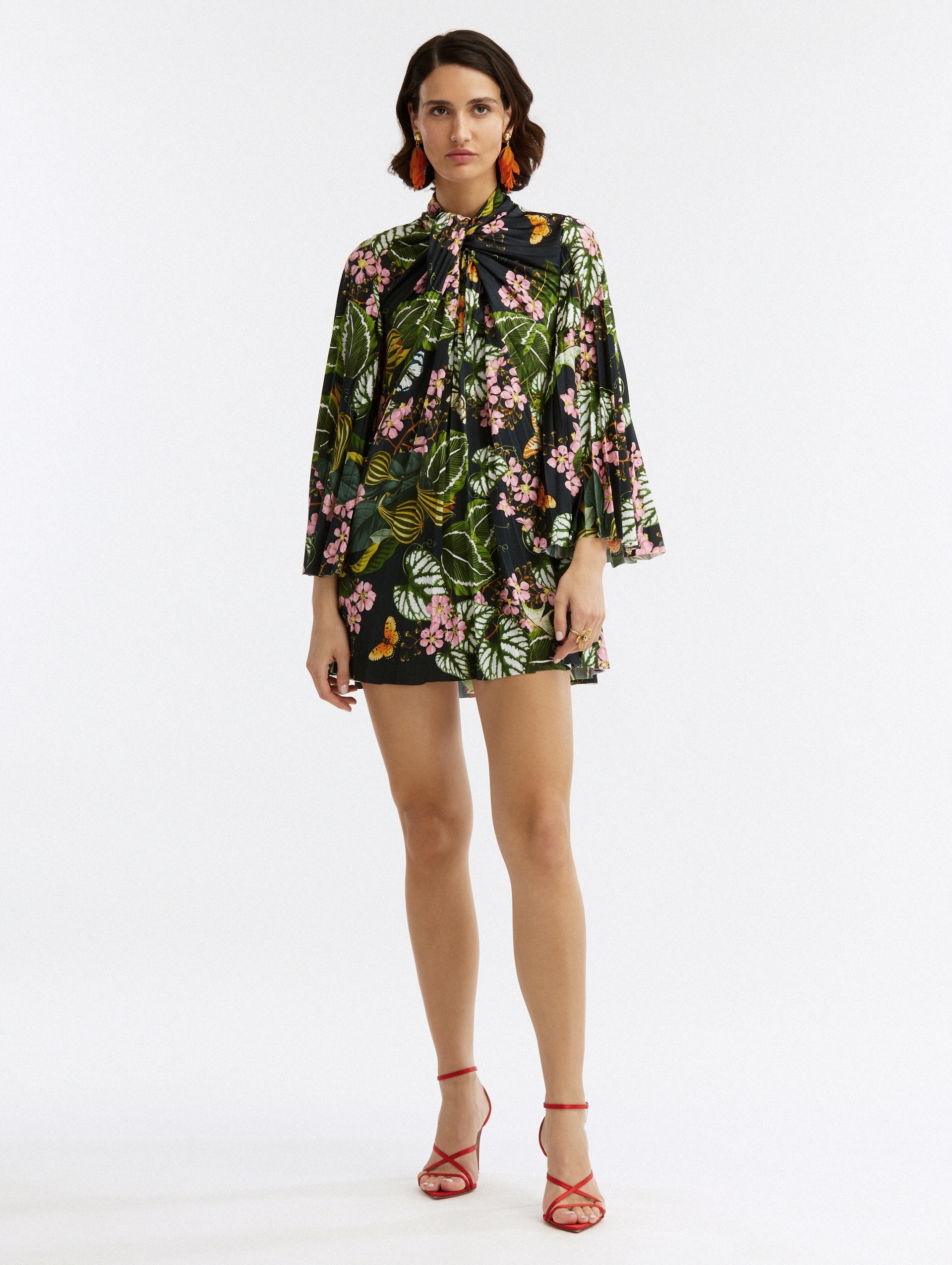 PLEATED MIXED BOTANICAL MINI DRESS - 2