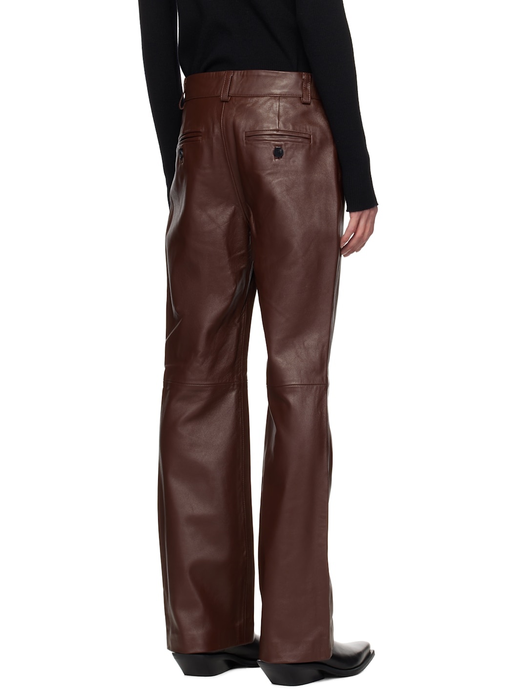 Burgundy Flare Leather Pants - 3