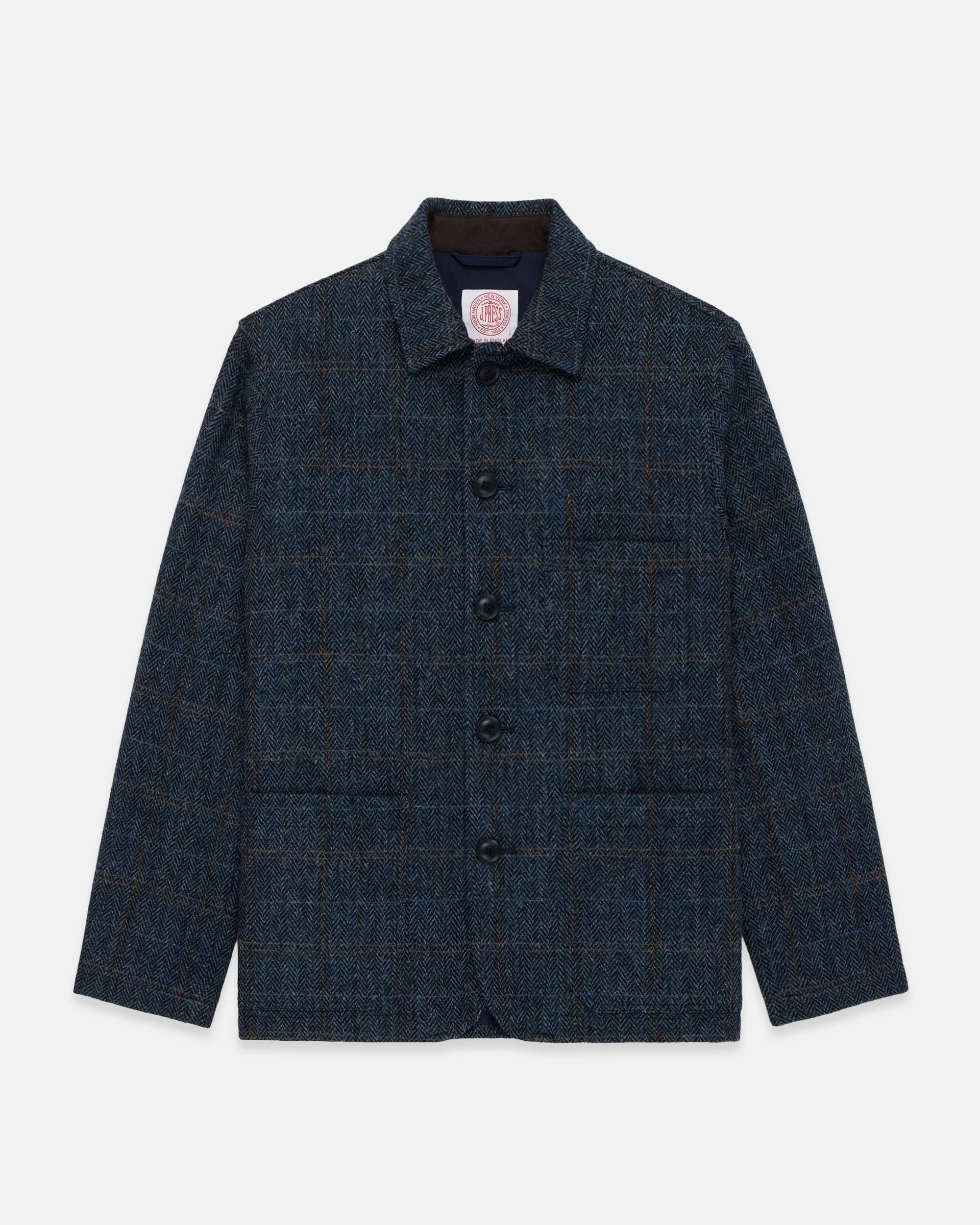 MADE-IN-ENGLAND BLUE HERRINGBONE HARRIS TWEED CHORE JACKET - 1