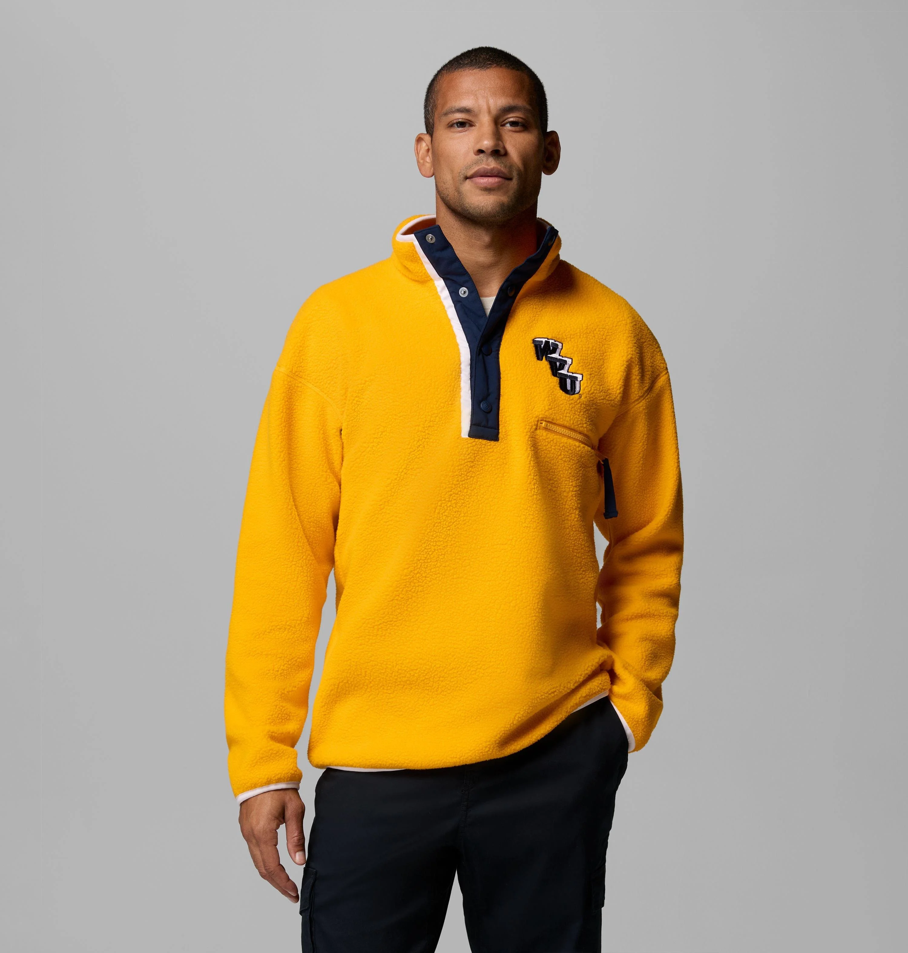 Men's Collegiate Helvetia Half Snap Fleece - West Virginia - 1