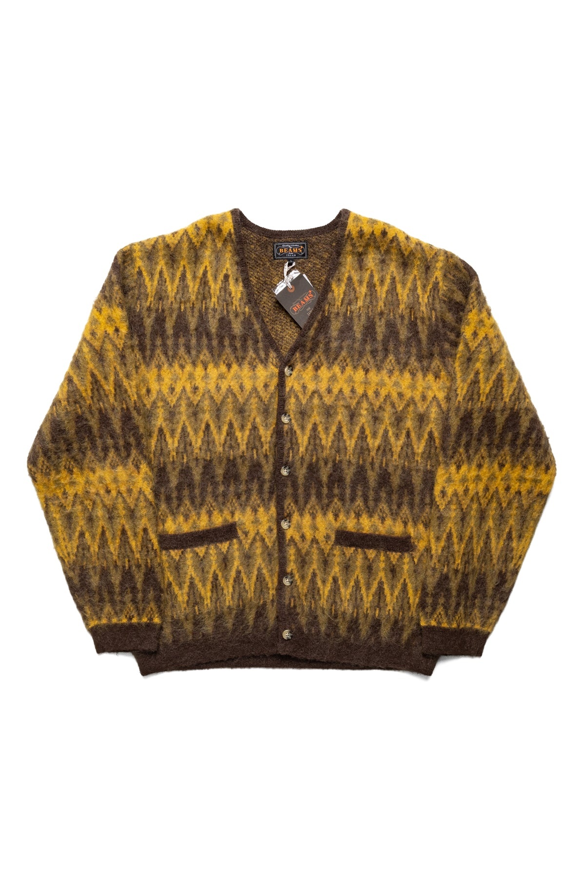 Cardigan Double Jacquard Chevron Pattern - Brown - 1