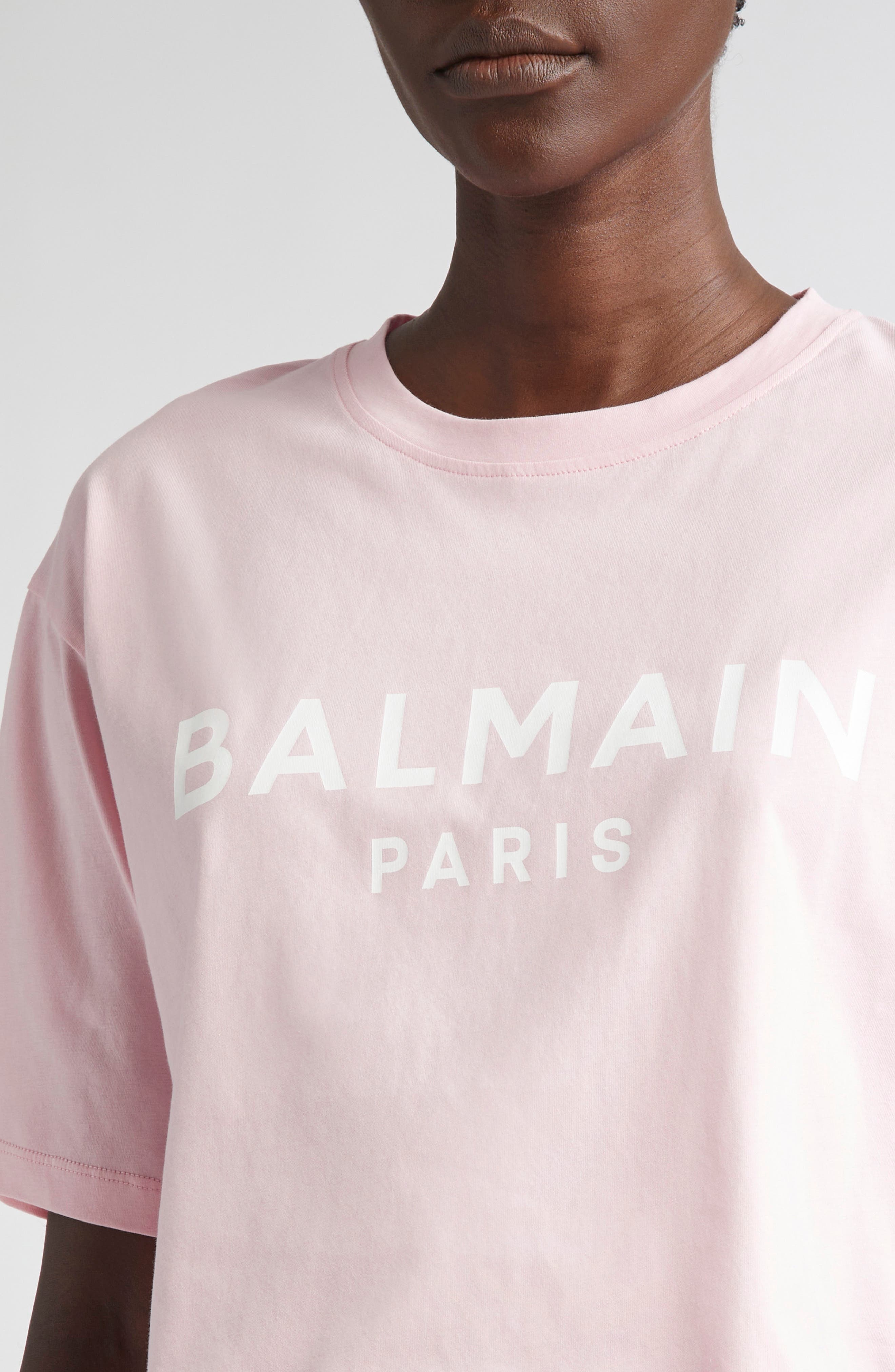 Balmain Logo Crop Cotton Graphic T-Shirt in Ohv Red/White at Nordstrom - 4