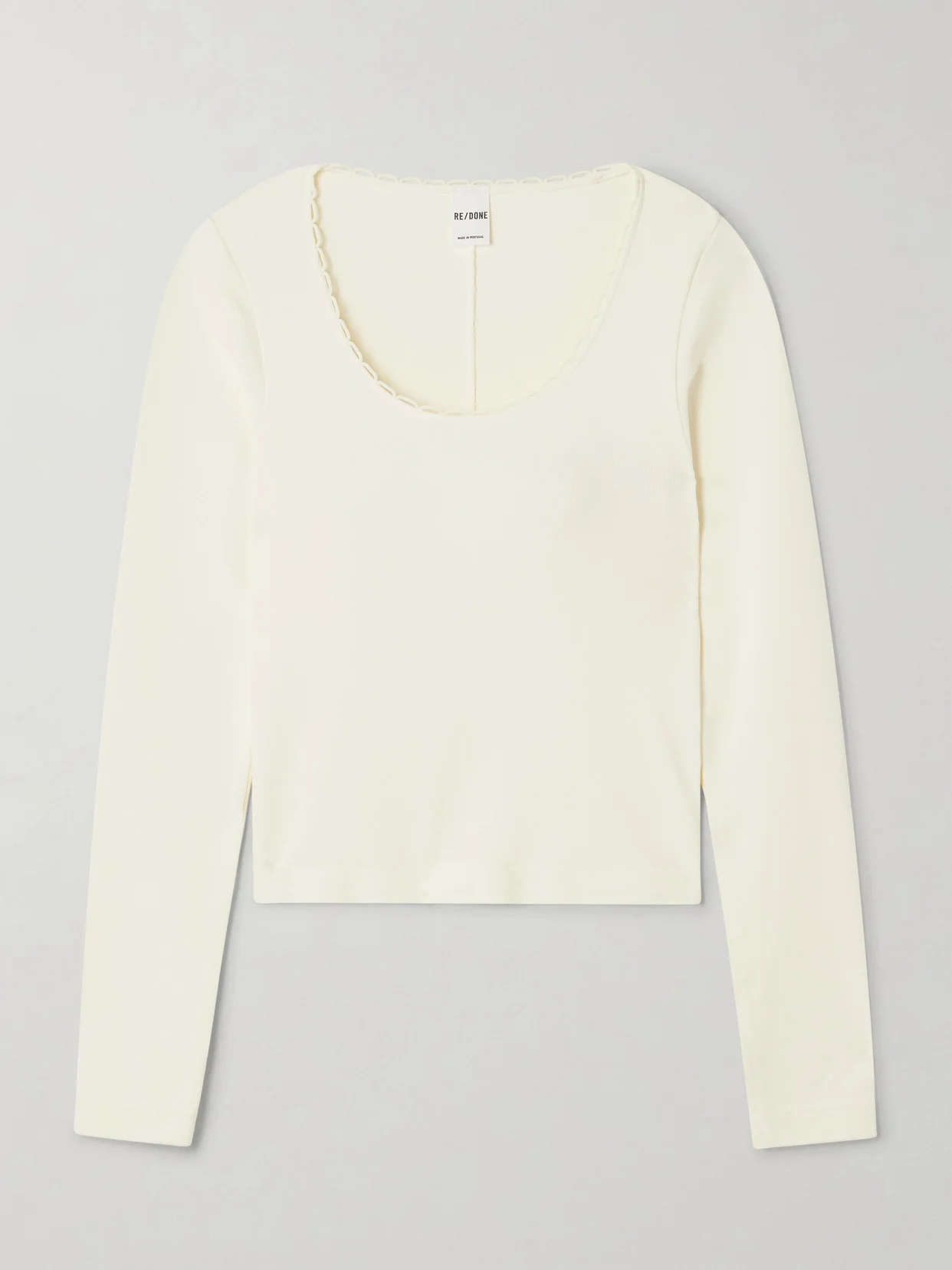 Cropped Scalloped Stretch-cotton Jersey Top - 1