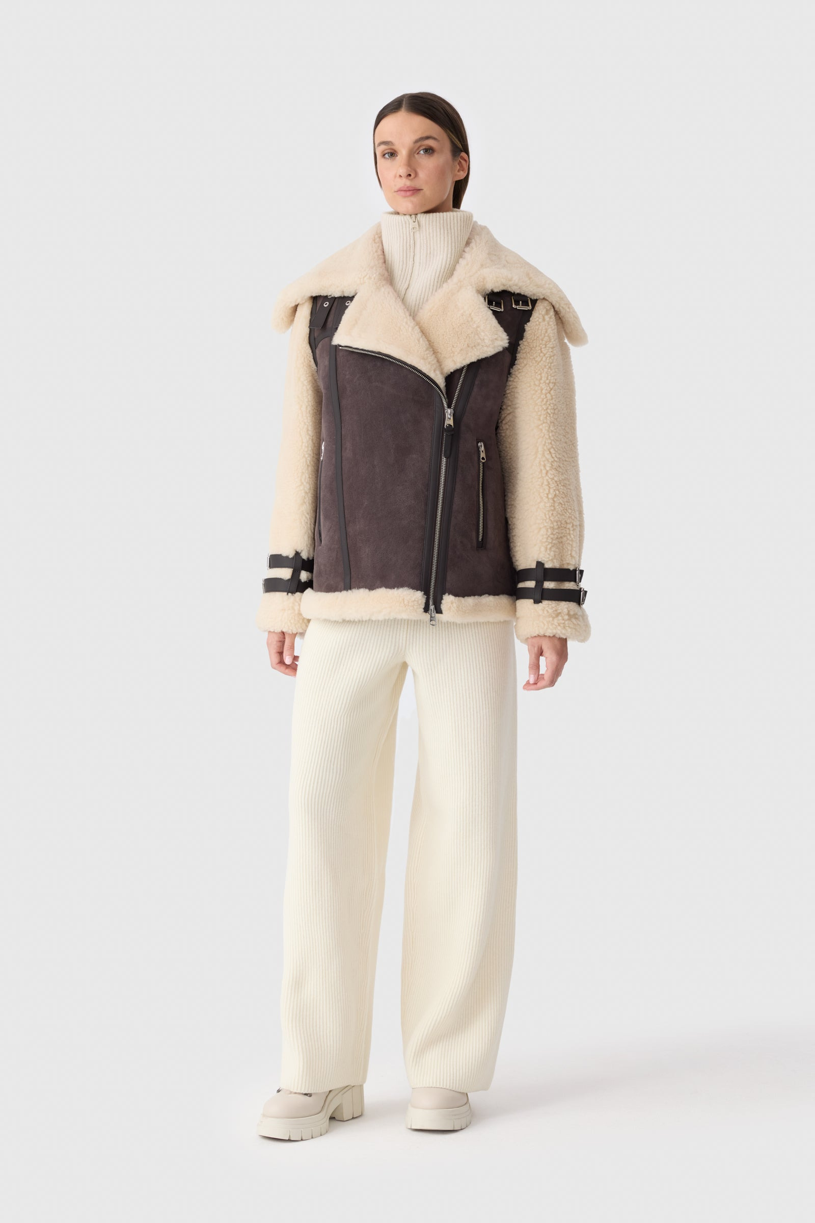 RHOSLYN Oversized Shearling Moto Jacket - 3