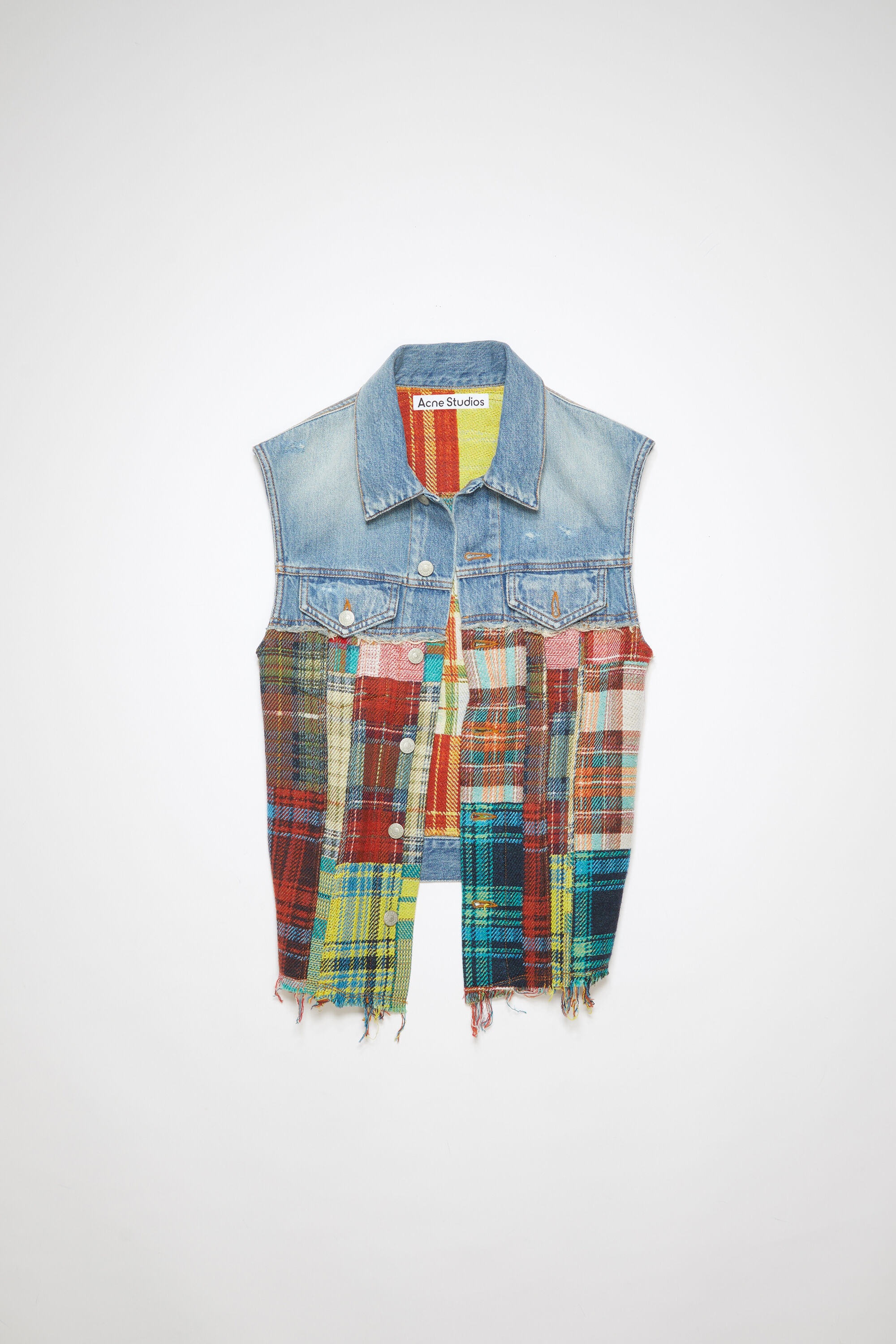 Denim tartan patchwork vest - Mid Blue - 7