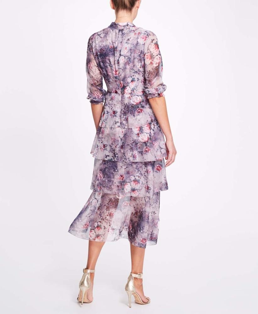 FLORAL PRINTED CHIFFON TIERED MIDI DRESS - 3