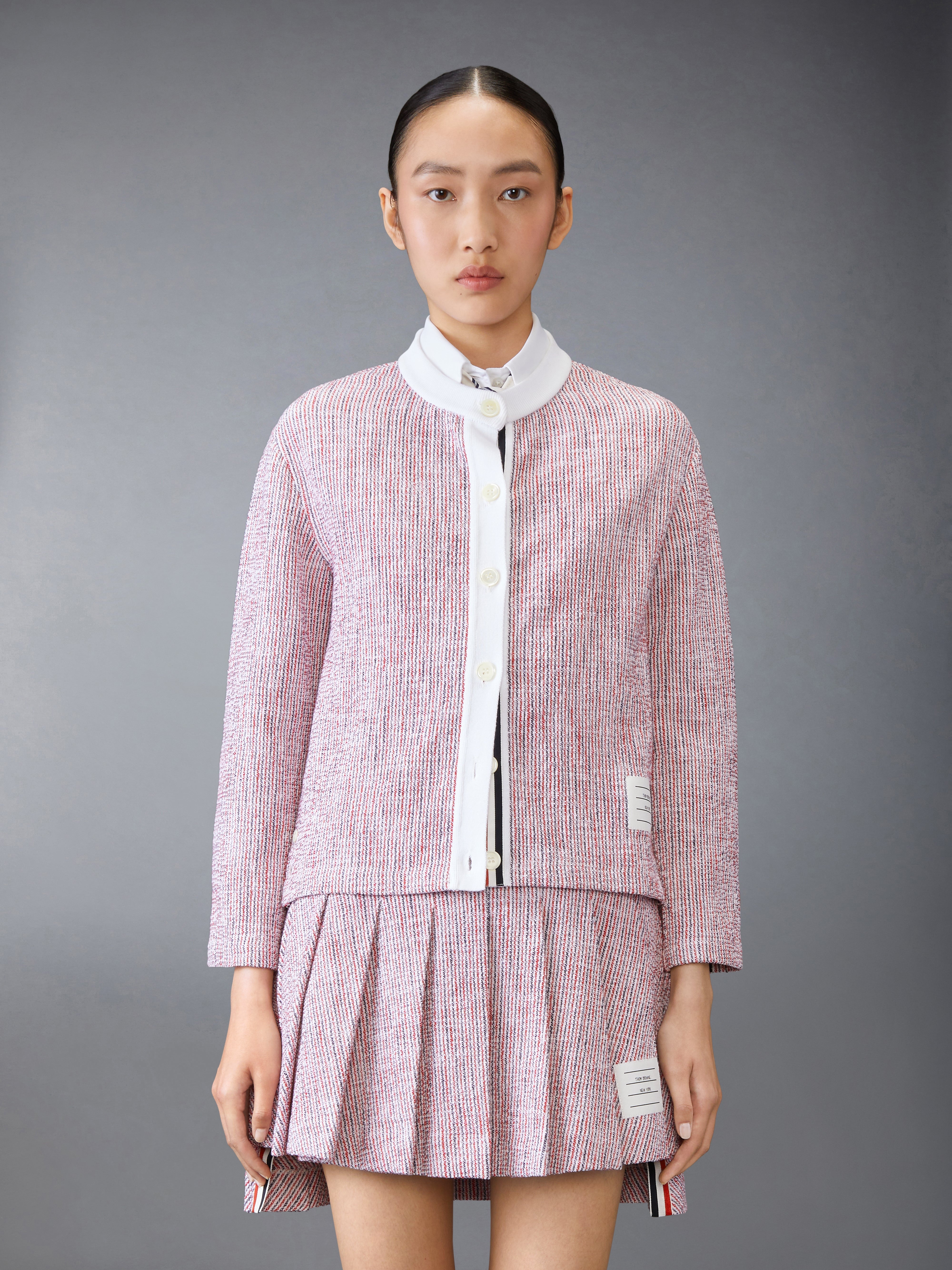 COTTON TWEED CREW NECK CARDIGAN - 2