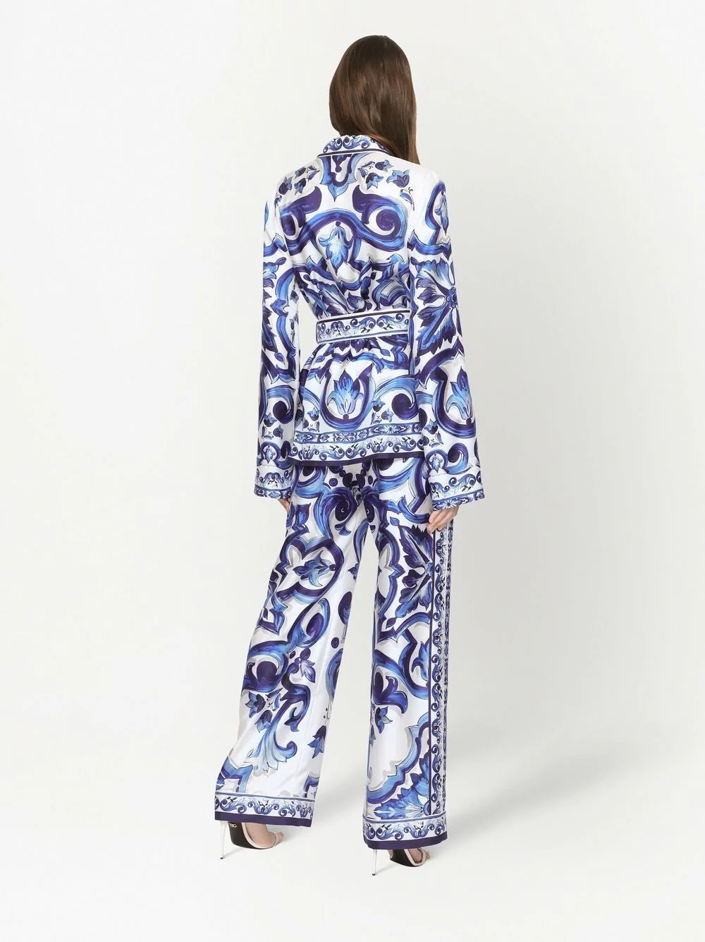 Majolica-print belted silk shirt - 4