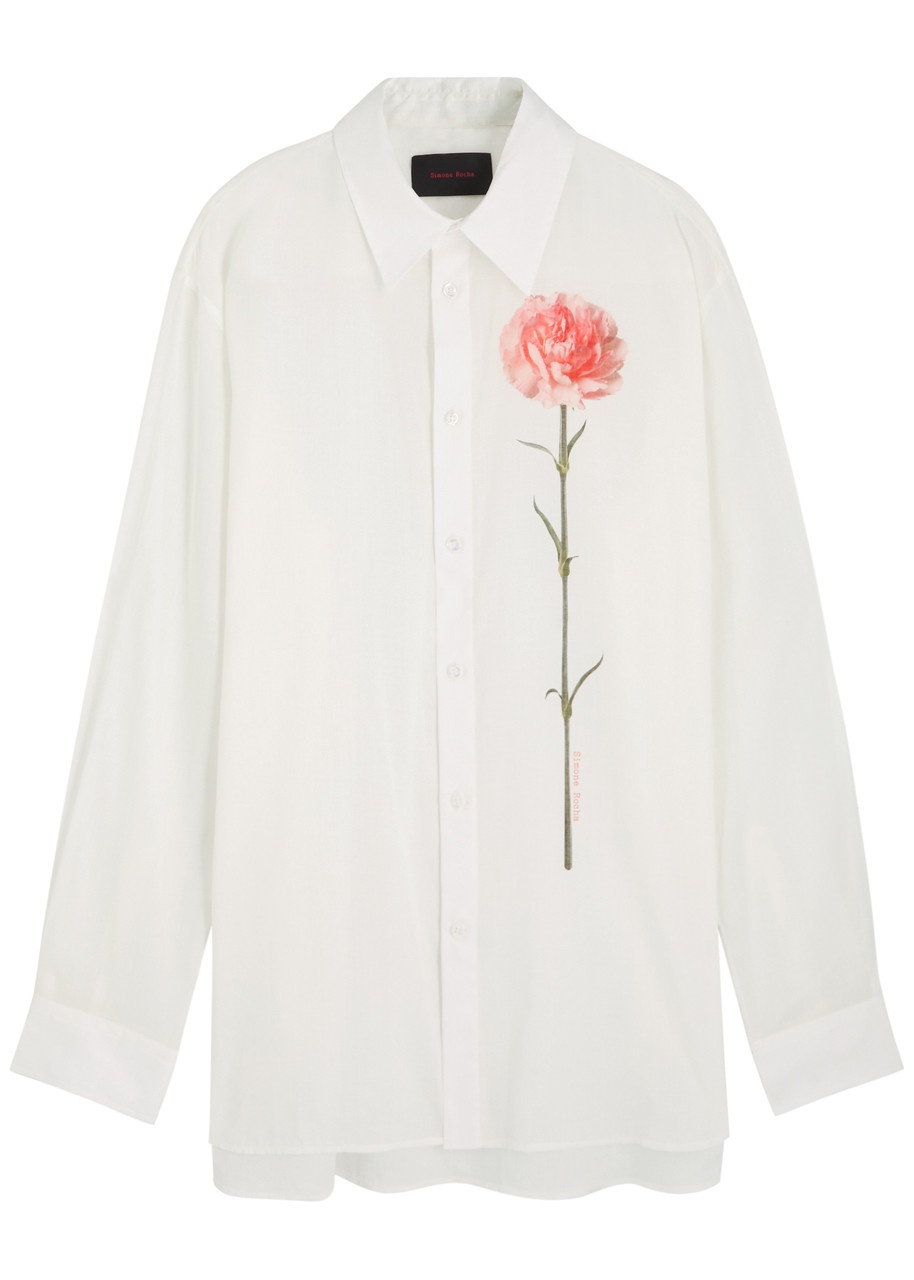 Simone Rocha Floral Printed Ramie-blend Shirt - 1